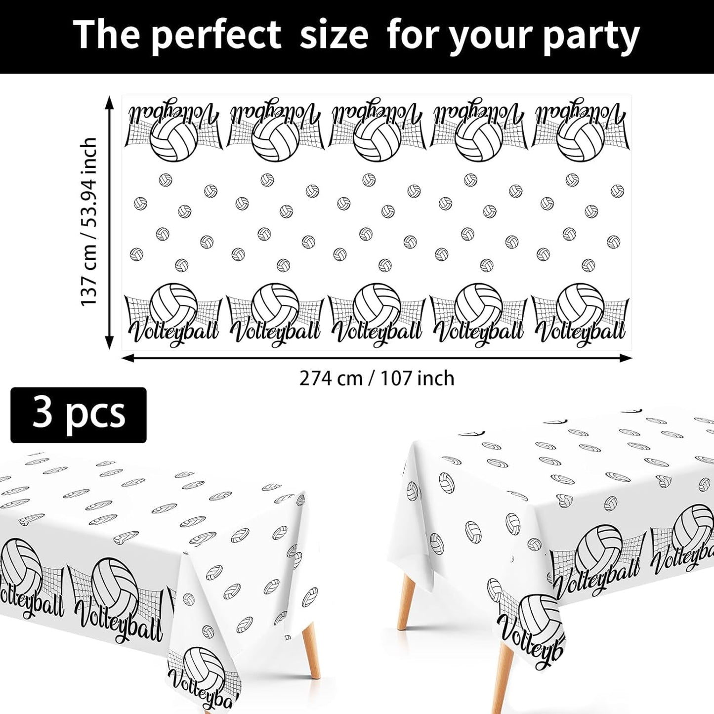 Grencian 3Pcs Volleyball Birthday Party Tablecloth Volleyball Plastic Table Covers Sports Theme Disposable Table Cloth for Girls Birthday Party Decorations