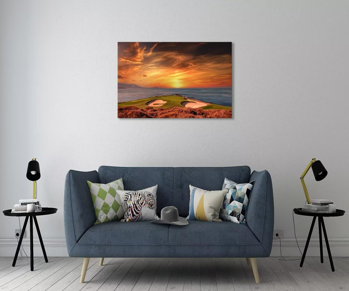 Pebble Beach Golf Course Hole 7 Wall Art for Living Room Bedroom Bathroom Home Decorations Monterey California USA Golf Course Picture Poster Framed Artwork Canvas Prints Ready to Hang(18''H x 24''W)