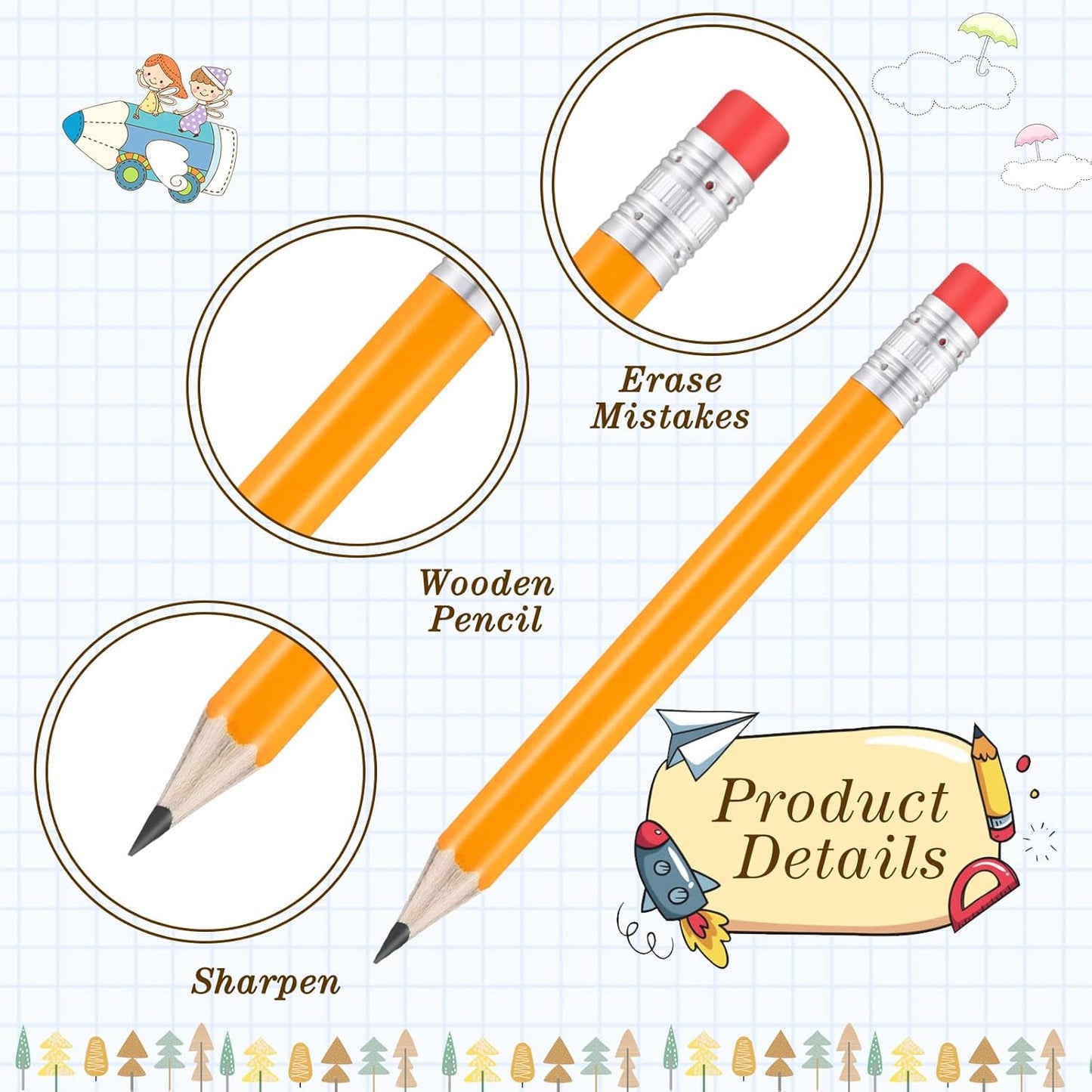 Outus 144 Pcs Mini Golf Pencils Bulk Half Pencils with Eraser #2 HB Pre Sharpened for Party Favors Office Supplies 4 Inch(Yellow)