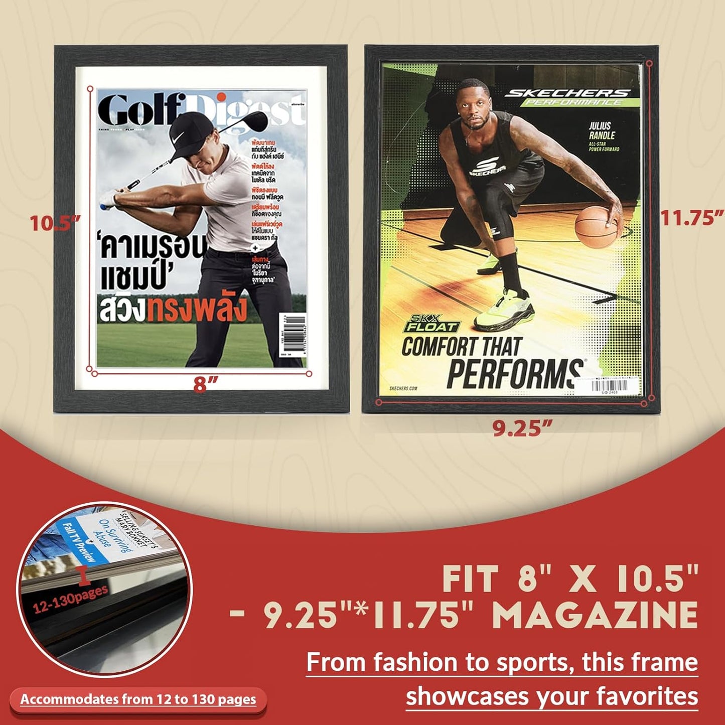 JupDec Sports Magazine Frame 4 Pack, Premium Wood Display Case for 8" x 10.5" Magazines, Wall Mount or Tabletop Stand, Layered Design with Positioning Mat, Perfect for Sports Fans & Home Decor, White