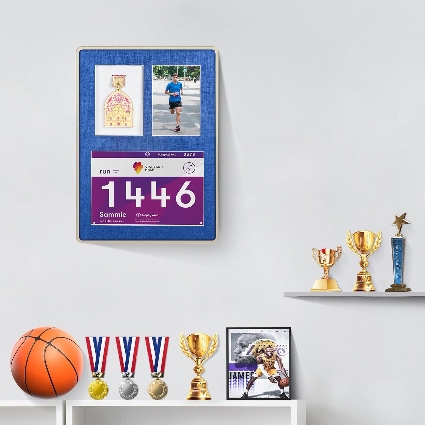 WeChip Medal Display Case, A5 Size 5.8 x 8.3 inches, Wall Mount or Desktop, Aluminum Frame, Single Medal Holder(A5 Size)