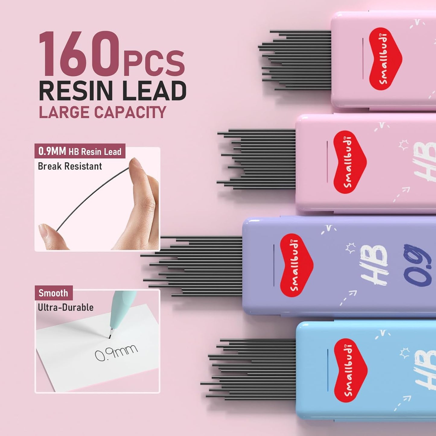 6PCS 0.9mm Mechanical Pencils Set with Case, Cute Pastel Mechanical Pencil with 160PCS HB Lead Refills, 3 Erasers, Aesthetic Back to School Supplies for Student Writing Drawing Sketching