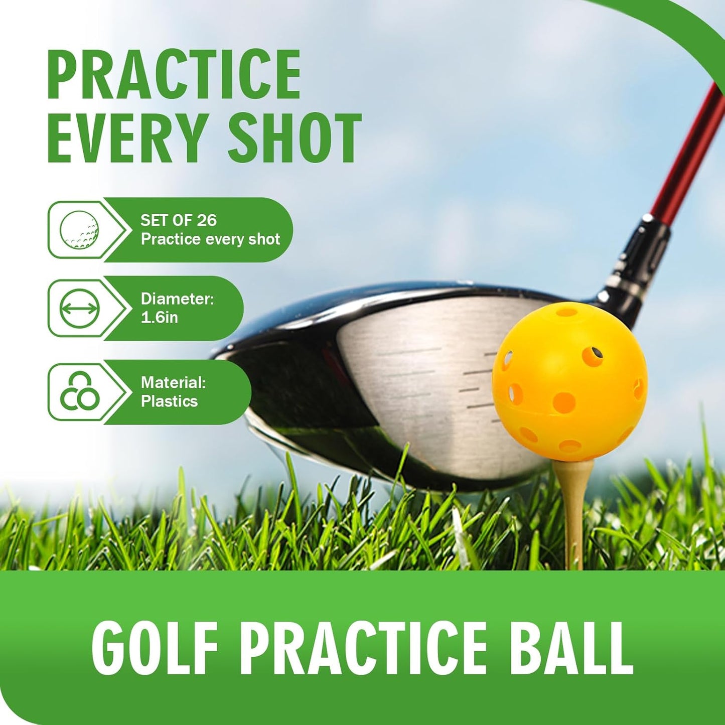Plastic Golf Balls Practice Limited Flight Golf Training Ball Hollow Swing Practice Indoor Golf Balls with Mesh Drawstring Bag for Backyard Driving Range or Outdoor