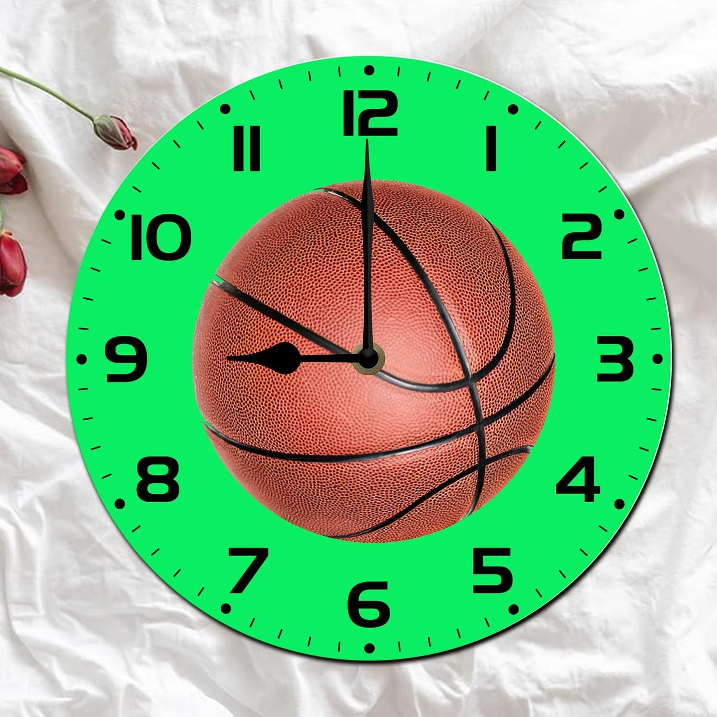 Soliyoahee Basketball Clock Round Wooden Wall Clock Home Decor Silent No Tick Battery Powered for Living Room Bedroom Kitchen Bathroom 10inch