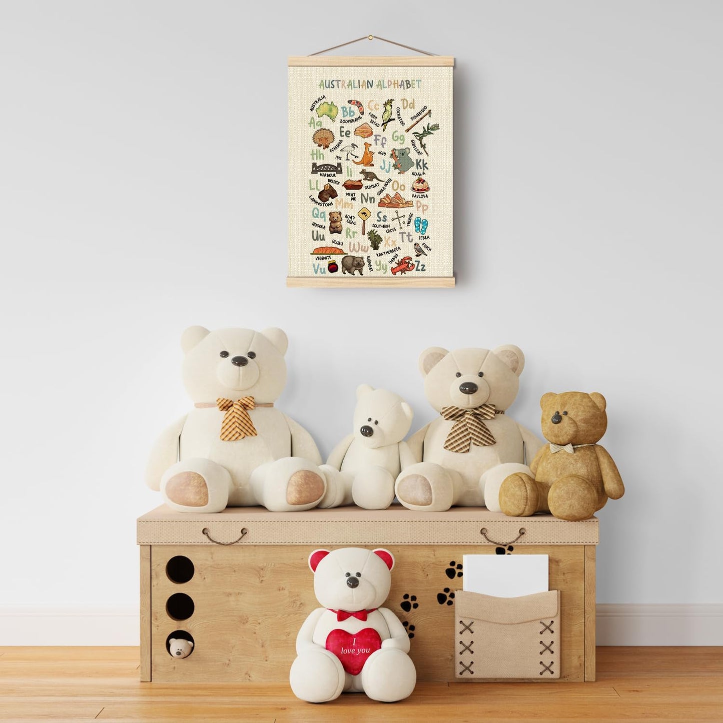 Boat Wades Australian Alphabet Poster Hanger Frame - Nursery Wall Decor, Australian Animal Alphabet ABC Educational Wall Art Decor for Toddler Kids Room Playroom Classroom Nursery, 12x16 Inch