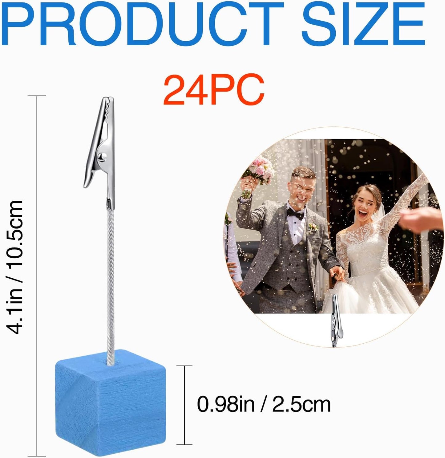 24 Pcs Cube Base Memo Clip Holder with Alligator Clip Table Numbers Place Card Holders Memo Photo Picture Paper Note Clip for Wedding Party or Meeting Displaying (Blue)