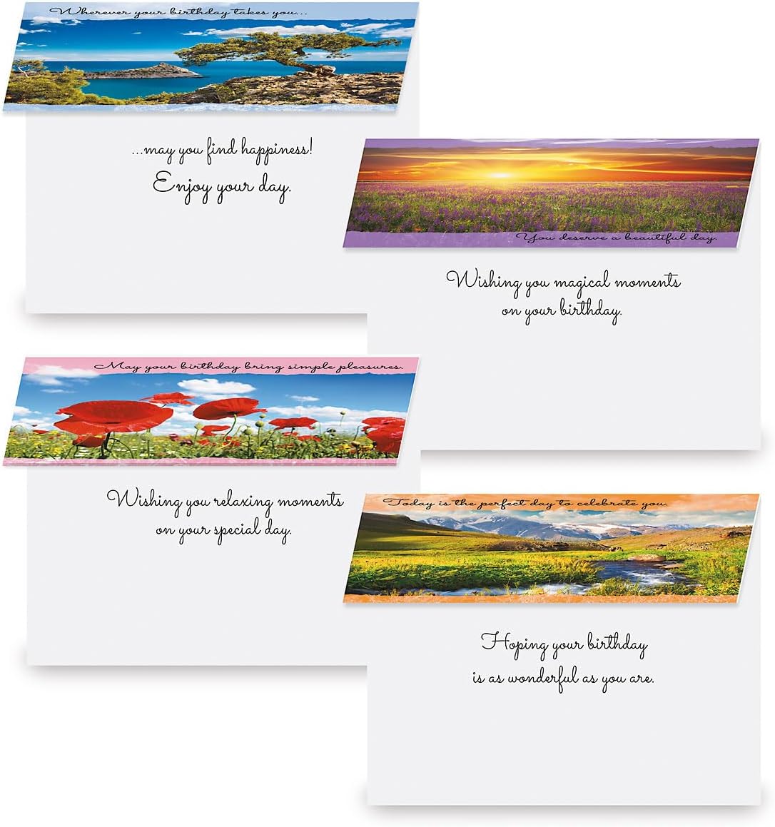 Current Scenic Inspirations Happy Birthday Greeting Card Set - Value Pack of 20 Cards With White Envelopes, 10 Designs, Large 5" x 7" Assortment