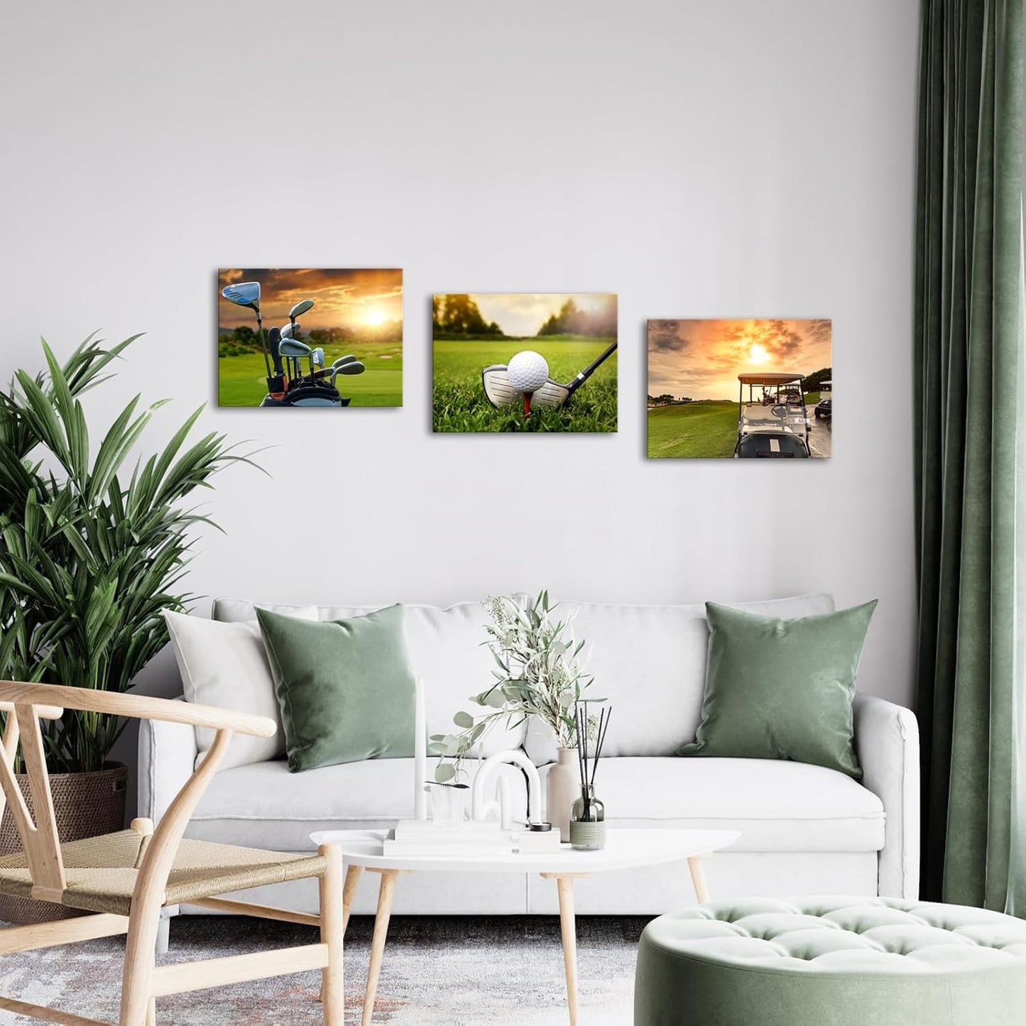 iKNOW FOTO 3 Piece Sports Canvas Wall Art Golf Course Scenery Sunset Framed Print Artwork for Home Decor Ready to Hang Each 12"x16"