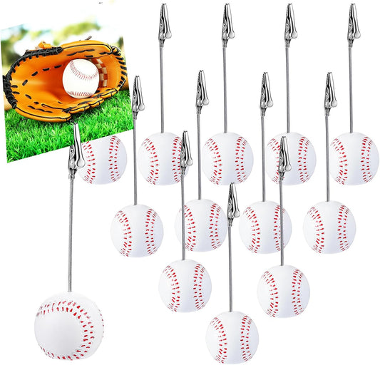 Jetec 12 Pcs Resin Sports Ball Base Memo Clips with Alligator Wire Table Number Card Place Holders Photo Stand for Office Menu Wedding Party Events Decoration(Baseball)