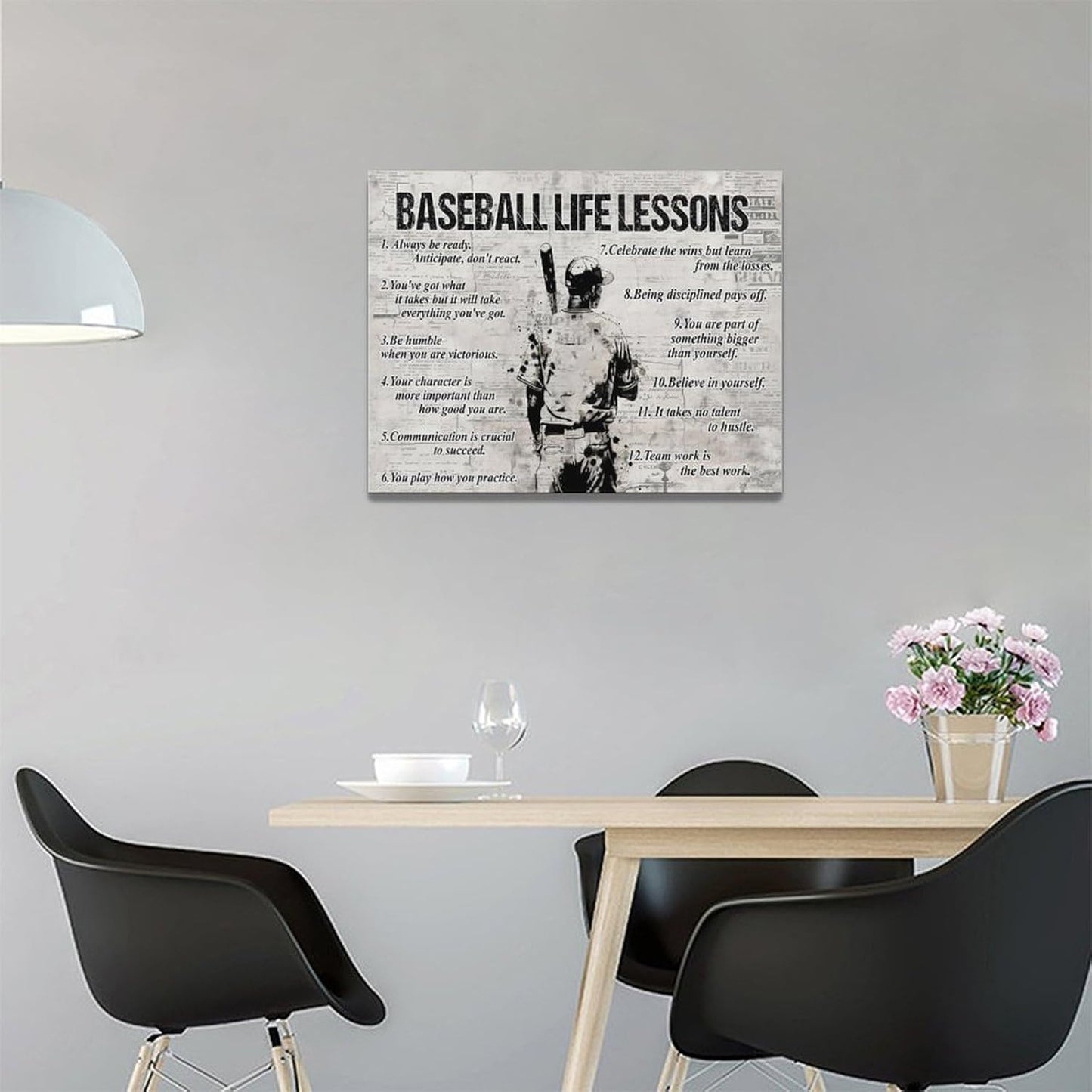 Baseball Life Lessons Wall Art - Retro Poster Boy Men Room Motivational Decor Canvas Print Painting Artwork for Bedroom Bathroom Living Room 16"x12"
