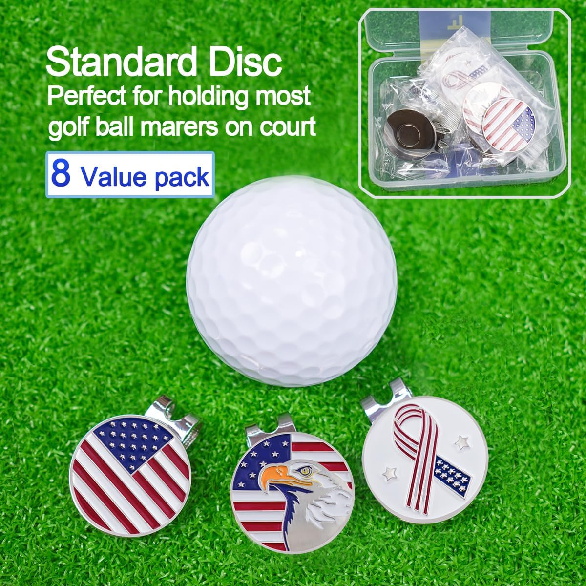 8 Pack Golf Ball Markers with Magnetic Hat Clips Value Sets - Removable Attaches Easily to Golf Cap Premium Gifts，Golf Ball Markers with Hat Clips Sets for Men Women Golfer