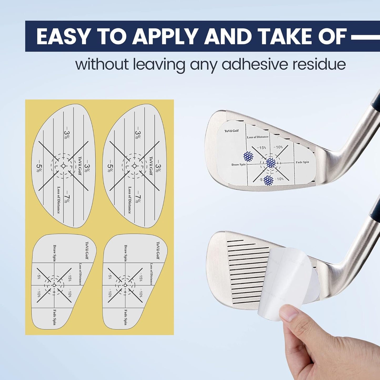 ToVii 300Pcs Golf Impact Tape Set, Self-Teaching Sweet Spot and Shot Consistency Analysis,Each 150 Pcs Club Impact Stickers for Woods and Irons, Useful Golf Training Aid Improve Swing Accuracy