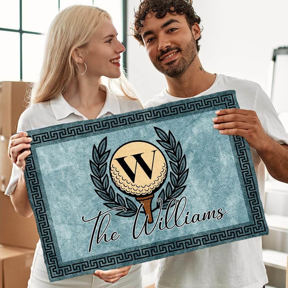 Personalized Golf Doormat – Personalized Welcome Mat with Family Name Year – Non Slip Outdoor Entry Rug for Porch, Garage, or Golf Lover Home Decor, for Men (Golf Doormat 01)