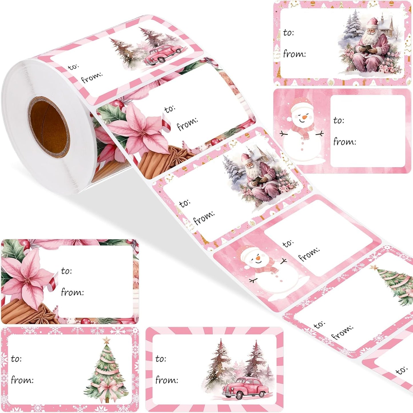 Outus 500 Pieces Christmas Tags Self Adhesive Gift Tags for Xmas Presents Christmas Name Labels Stickers for Wrapping Paper Festival Birthday Holiday Decor(Sweet Style,2.76 x 1.57 Inch)