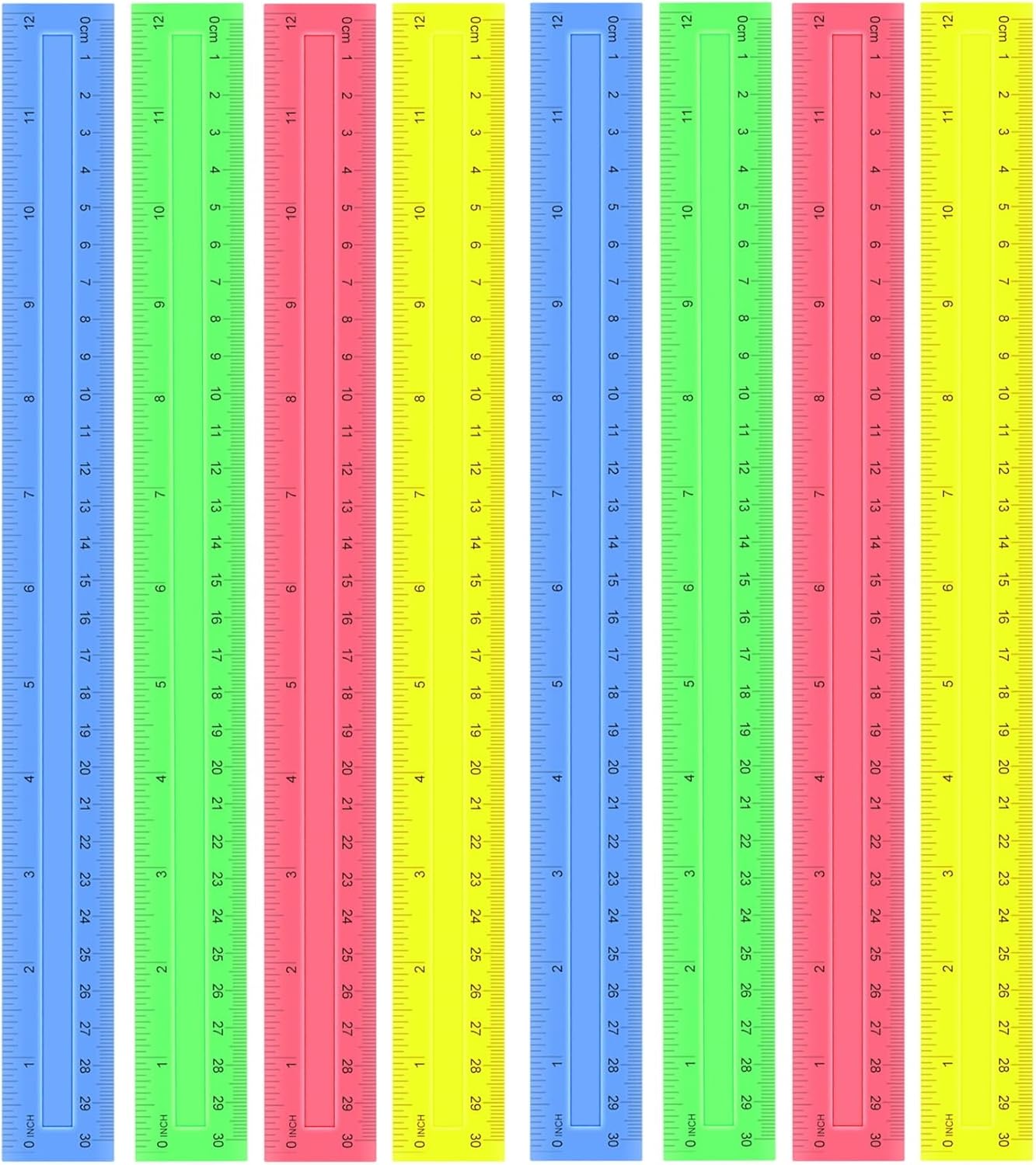 8 Pack Color Transparent Ruler, Plastic Rulers 12 Inch, Assorted Color Metric Rulers Bulk for School, Office, Classroom (8)