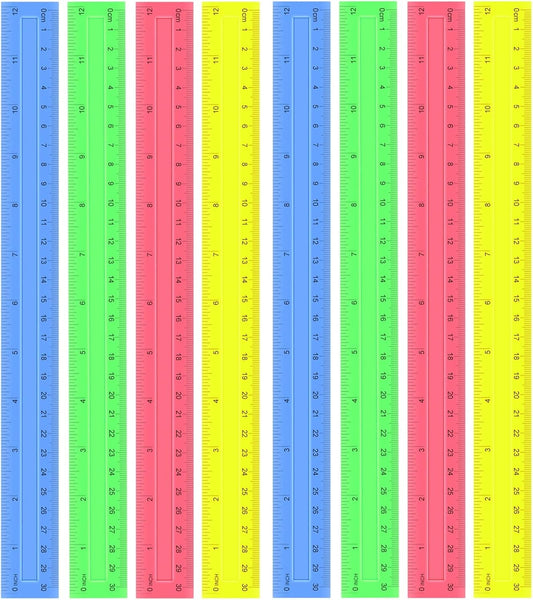 8 Pack Color Transparent Ruler, Plastic Rulers 12 Inch, Assorted Color Metric Rulers Bulk for School, Office, Classroom (8)