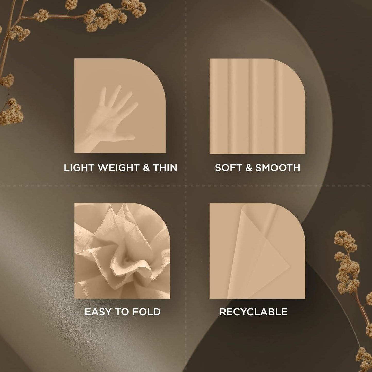 SANZIX 150 Sheets Kraft Tissue Paper for Gift Bags Bulk 14x20 Inch - Brown Wrapping Paper for Gifts Wrap, Wedding, Birthday & Holiday Brown Flower Wrapping Tissue for Decorations & DIY Crafts