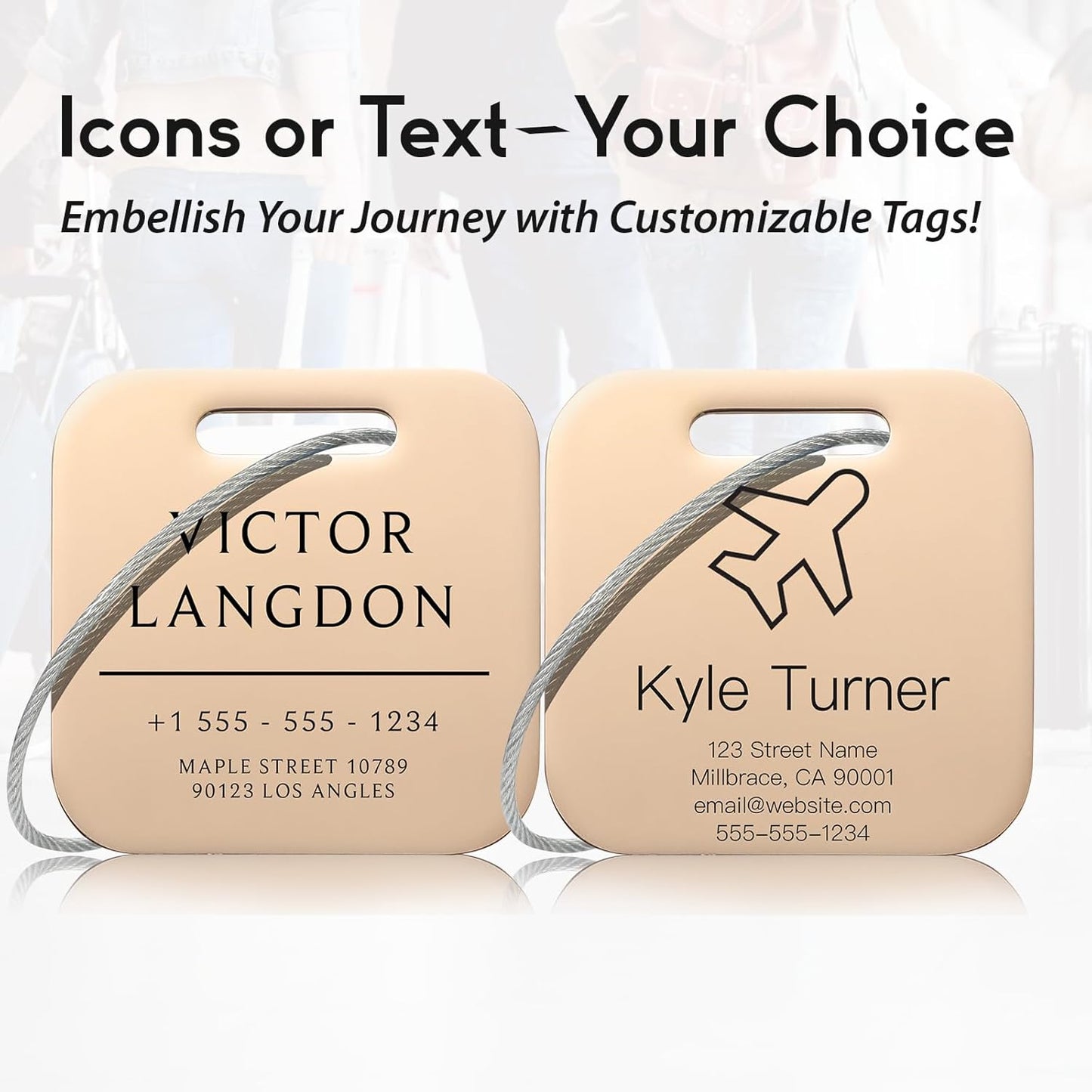 Customized Stainless Steel Luggage Tags: Personalize Your Suitcases, Backpacks, and Bags with Your Text (Rose Gold)