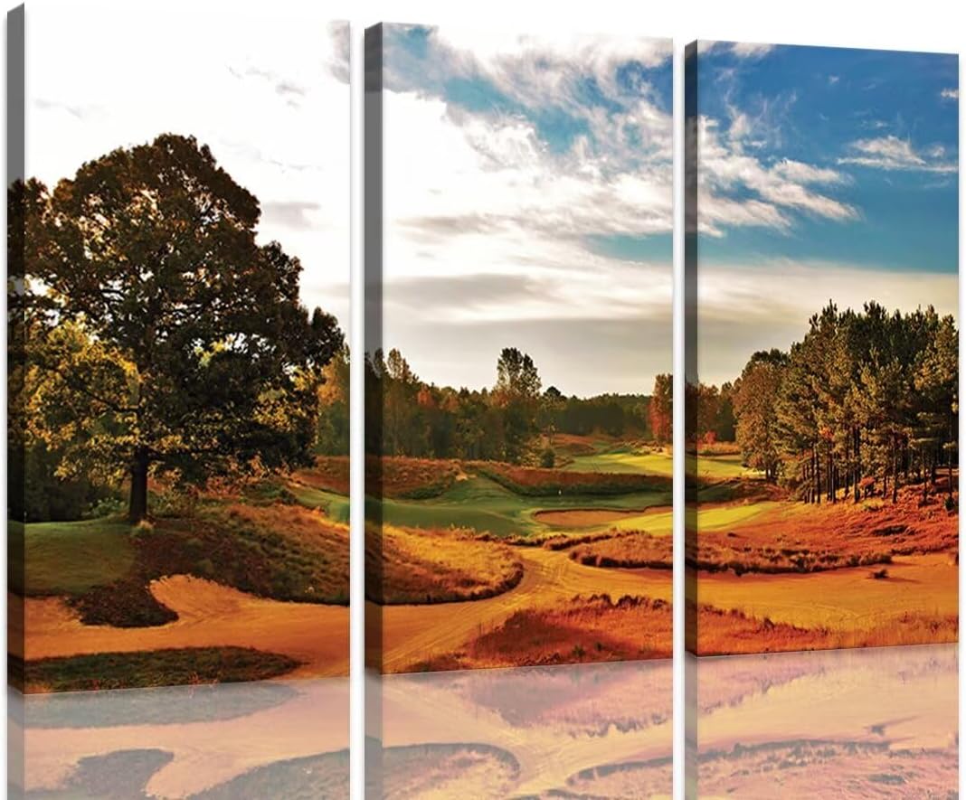 chenchenArt Tobacco Road Golf Course Canvas Wall Art Carolina Golf Course Picture Poster Canvas Prints Wall Decor for Living Room Bedroom Home Decorations Framed Ready to Hang(20''W x 40''H x3)