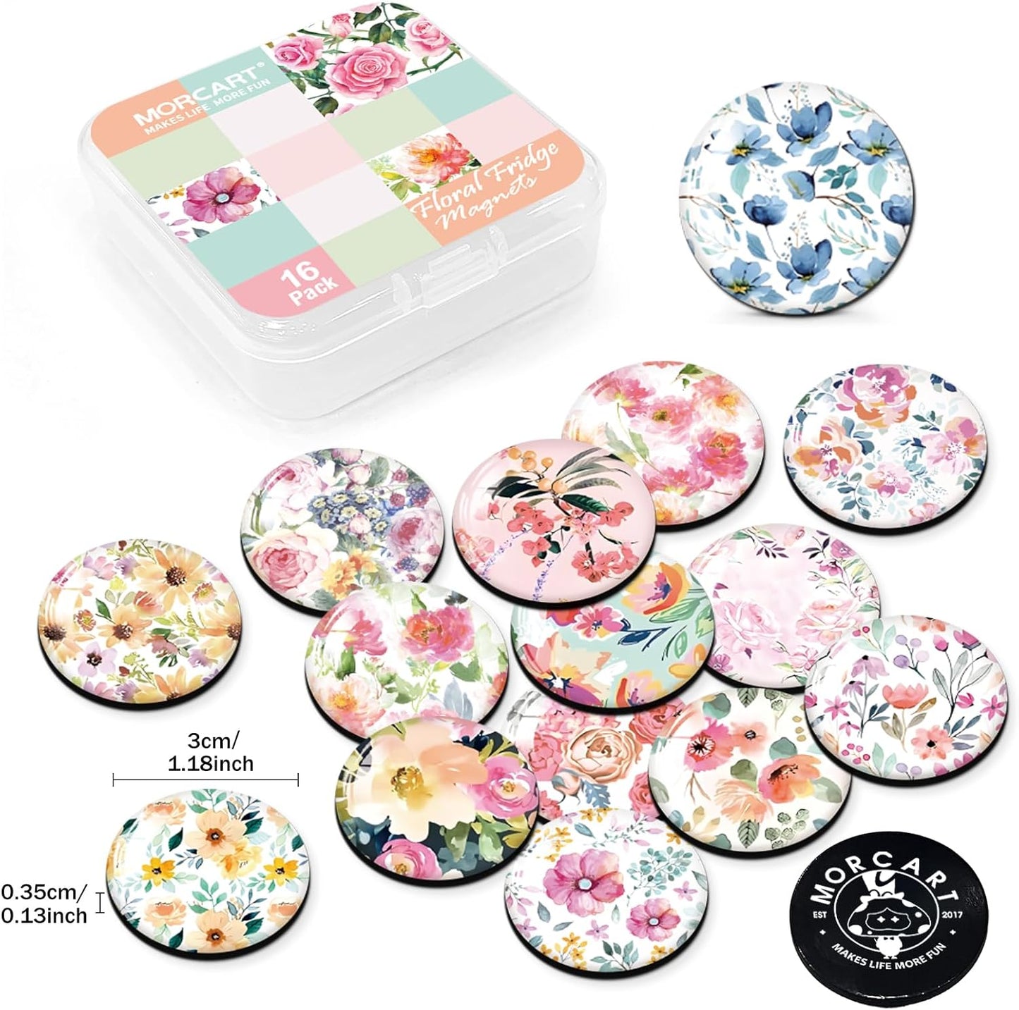 MORCART Fridge Magnets Colorful Flower Decoration for Refrigerator Locker Whiteboard Decorative Magnetic Board Cabinets Classroom Office Cubicle School Cute 16PCS