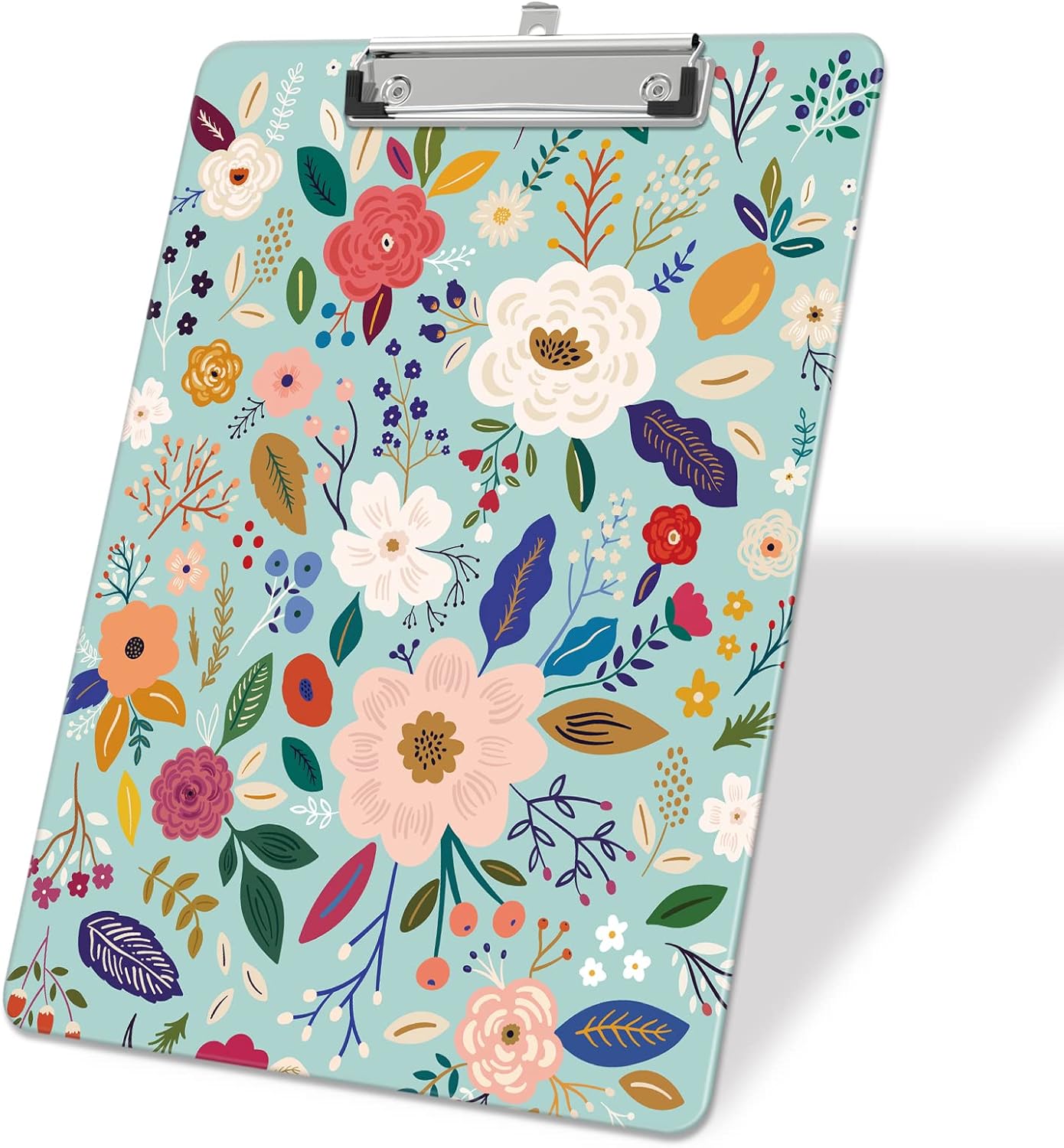 Plastic A4 Clipboards, Cute Clip Board Stardard Letter Size 9 x 12.5 in, Office Decorative for Students Women Men and Kids, Green Flower
