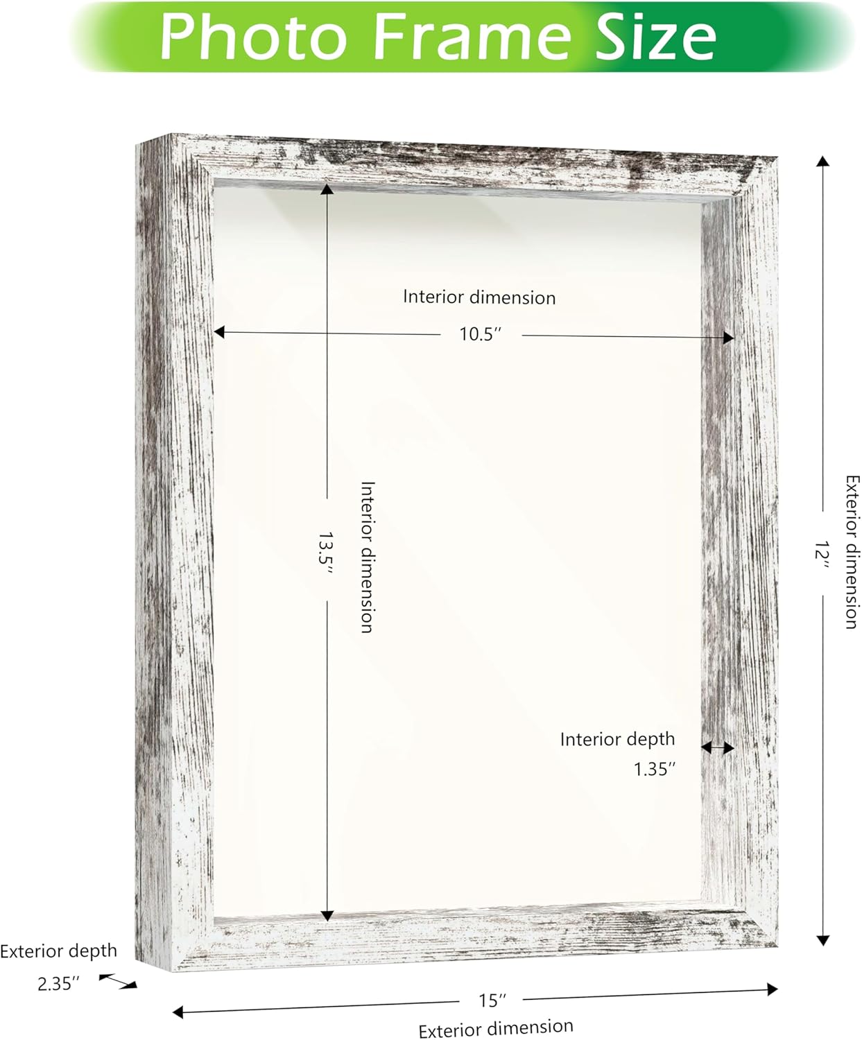 FrameWorks 11x14 Driftwood Wooden Shadow Box Frame – Soft Felt Back, Tempered Glass, and Included Elegant White Ball Push Pins