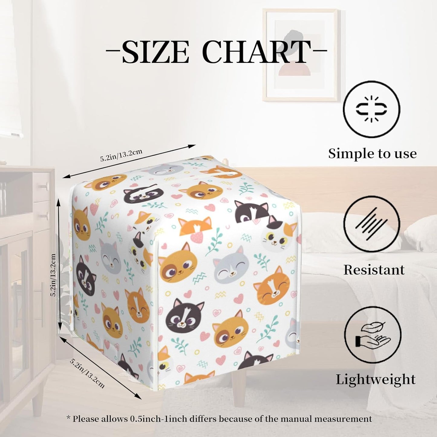 Tissue Box Cover Square, Cute Cats Face with Hearts Leather Tissue Box Holder Decorative Organizer for Bathroom, Home Office Car Decor