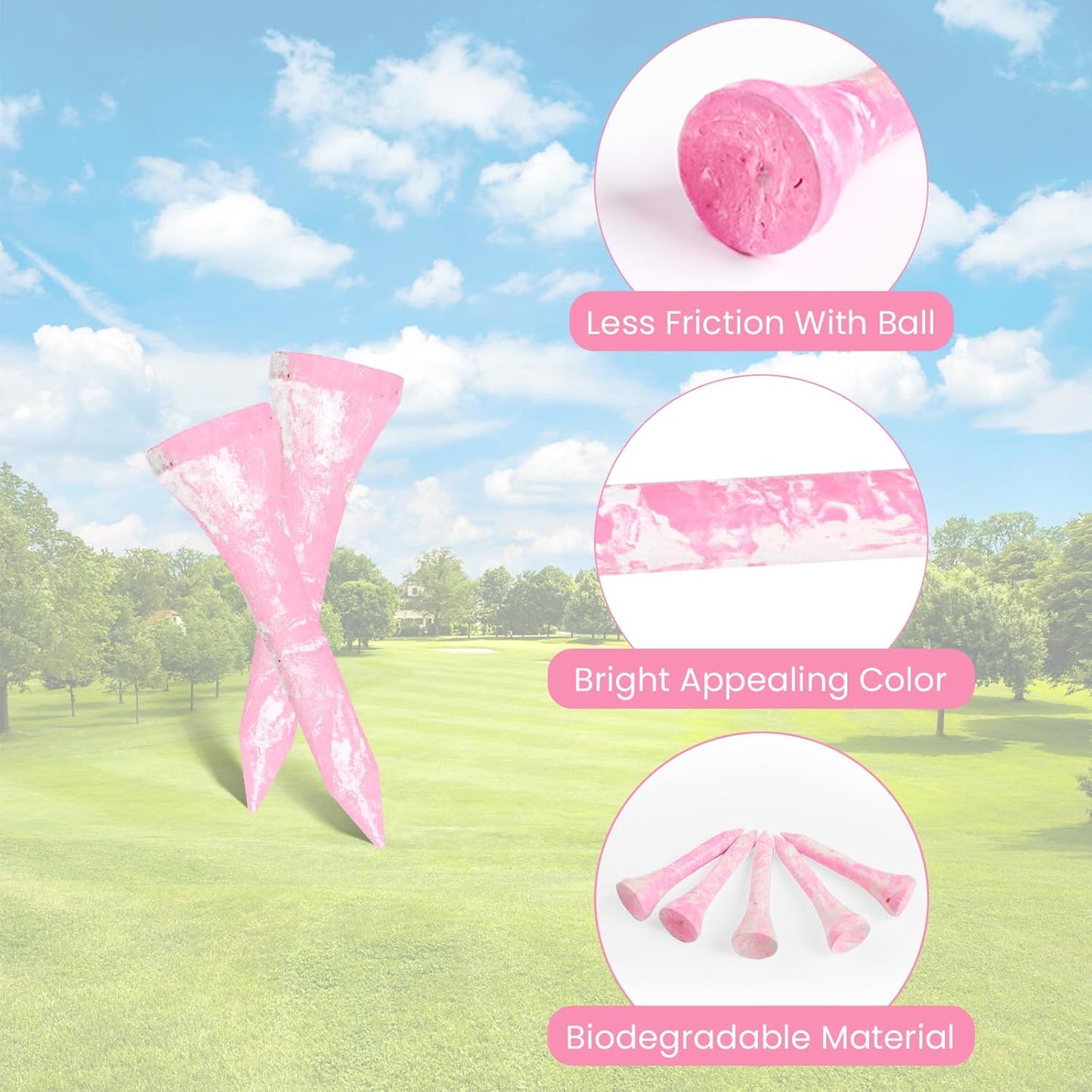 Amy Sport Golf Tees Styllish Bamboo Wooden Coloured Painted Bulk 200 Pack 1 1/2 3 1/4 2 3/4 Inch Tee, Enhanced Visibility Color Purple Pink Green Blue, Practice for Men Women