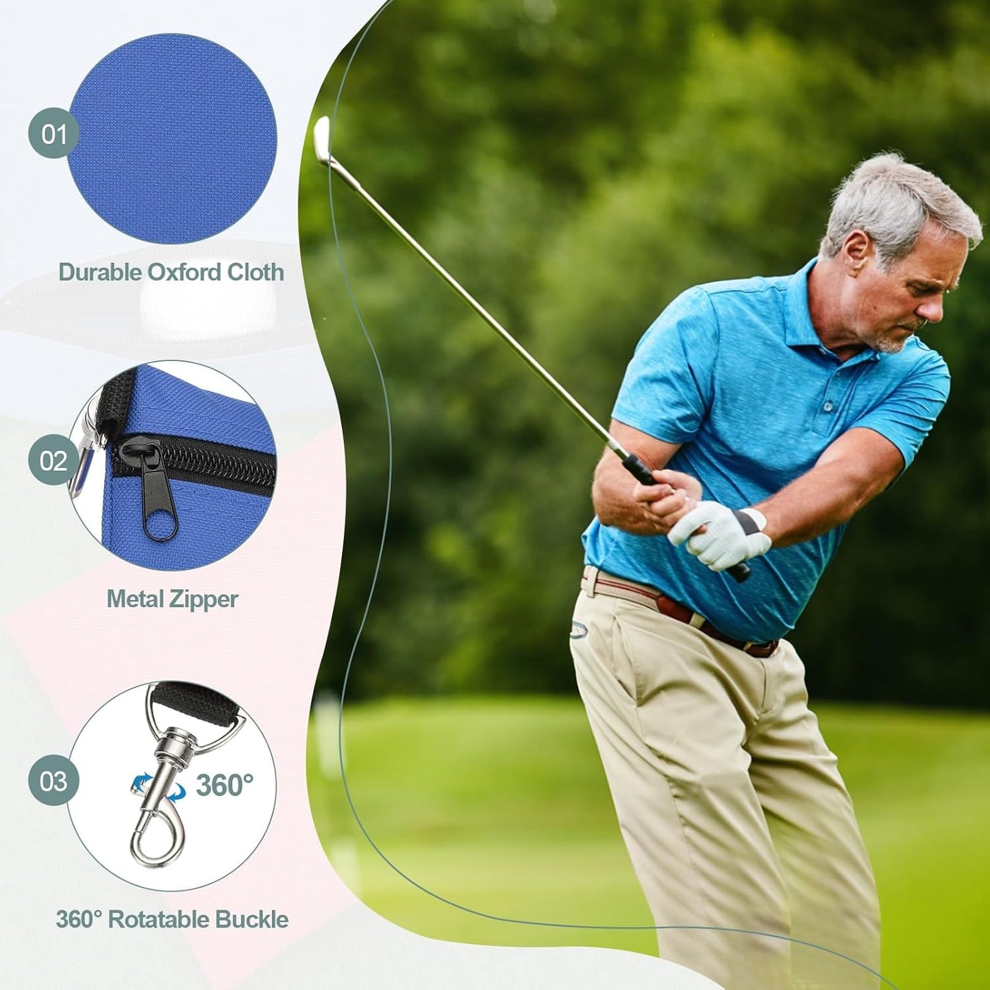 uxcell Golf Tee Pouch, Professional Zipper Golf Tee Bag Accessories Pocket Gear Clip Bag with Metal Lobster Claw Clip Organizer Storage Bags for Men and Women