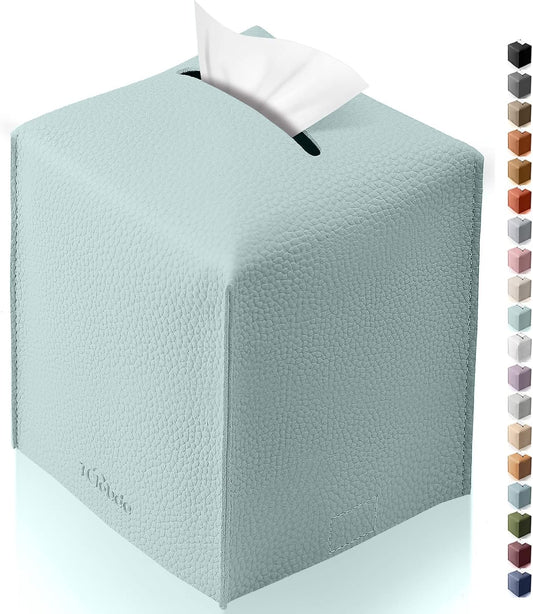 Tissue Box Cover for PU Leather, Modern Simple Solid Color Holder Square Tissue Bag, Ideal for Bathrooms,Office,Car,Outdoor Tent,Dining Table,5"X5"X5", Single Sky Blue