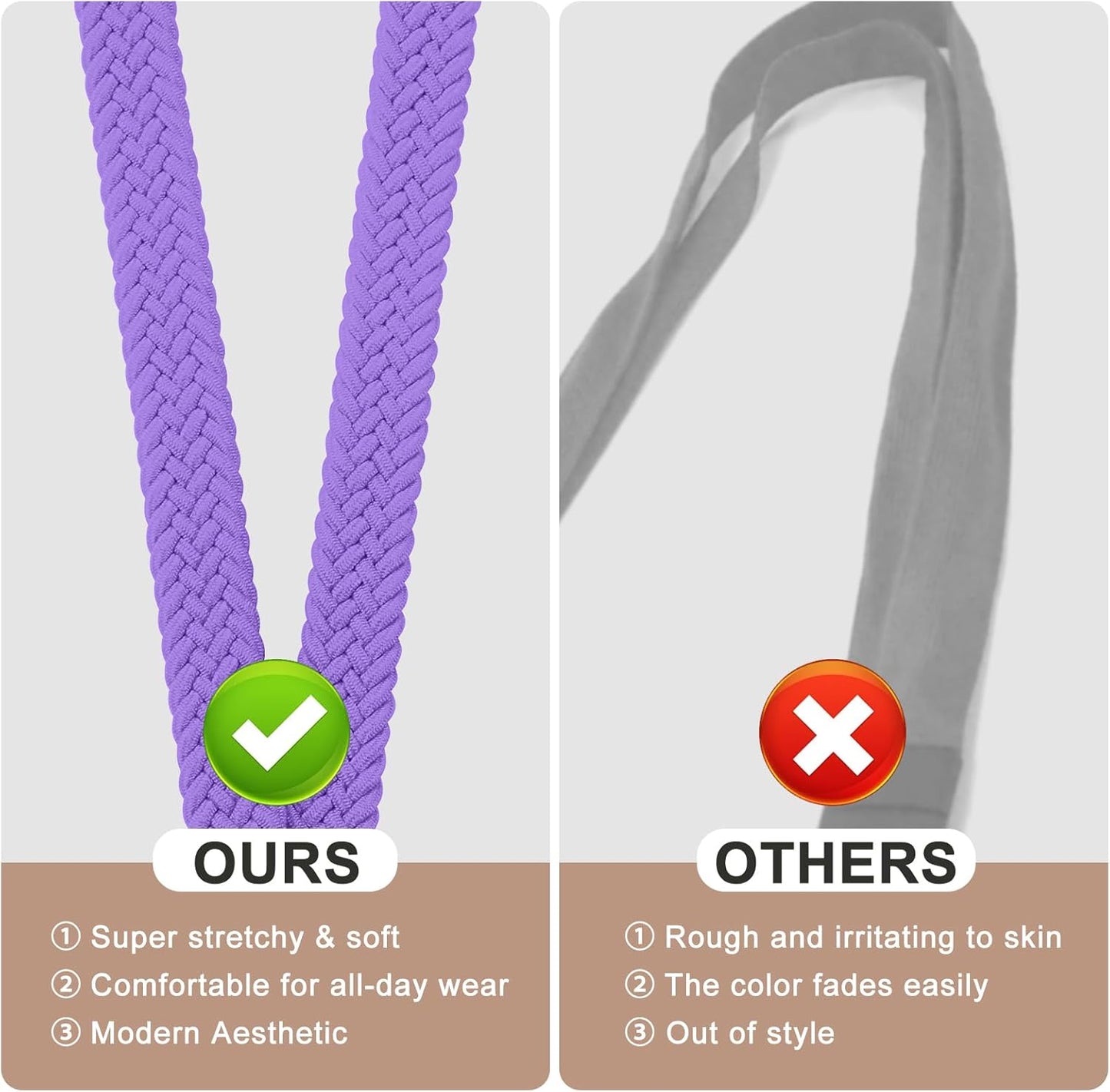 Fishent Stretchy Thin Lanyards for Keys ID Badges, Cute Long Teacher Neck Key Lanyard Keychains for Women Men Wallet Phone(Lavender)