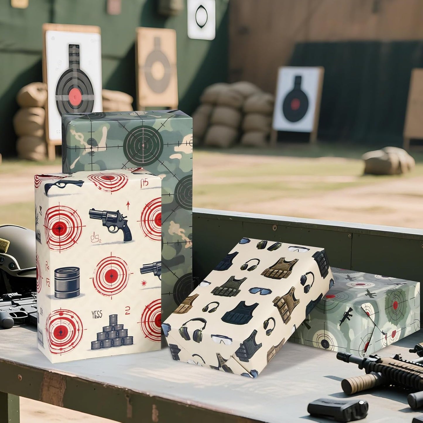 Pineraap Shooting Range Wrapping Paper 12 Sheets Target Practice Designs Camouflage Gift Wrap for Shooting Sports Fans,Party,Birthday,20"×28"