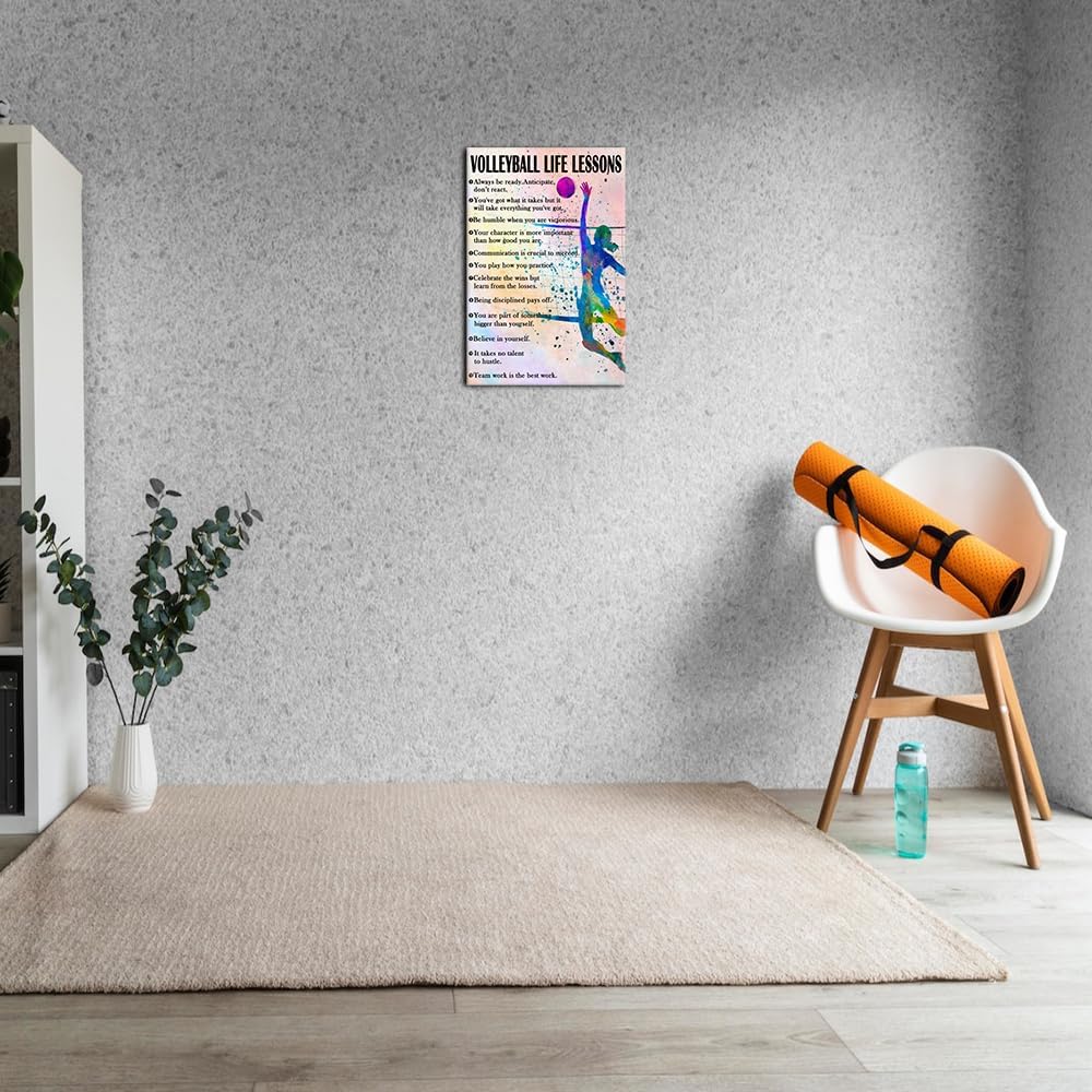 Strofupp Volleyball Poster Sport Quotes Wall Art Motivational Picture Prints Vintage Volleyball Wall Art Watercolor Painting Poster 08x12 inches