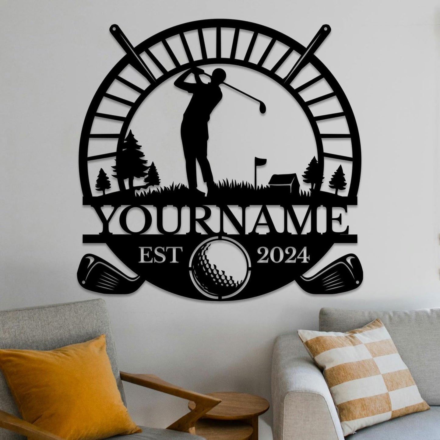Golf Art Metal Signs,Custom Golf Metal Name Signs,Personalized Golf Signs,Black Golf Metal Wall Art Signs,Golfball Home Outdoor Metal Signs (Style D)