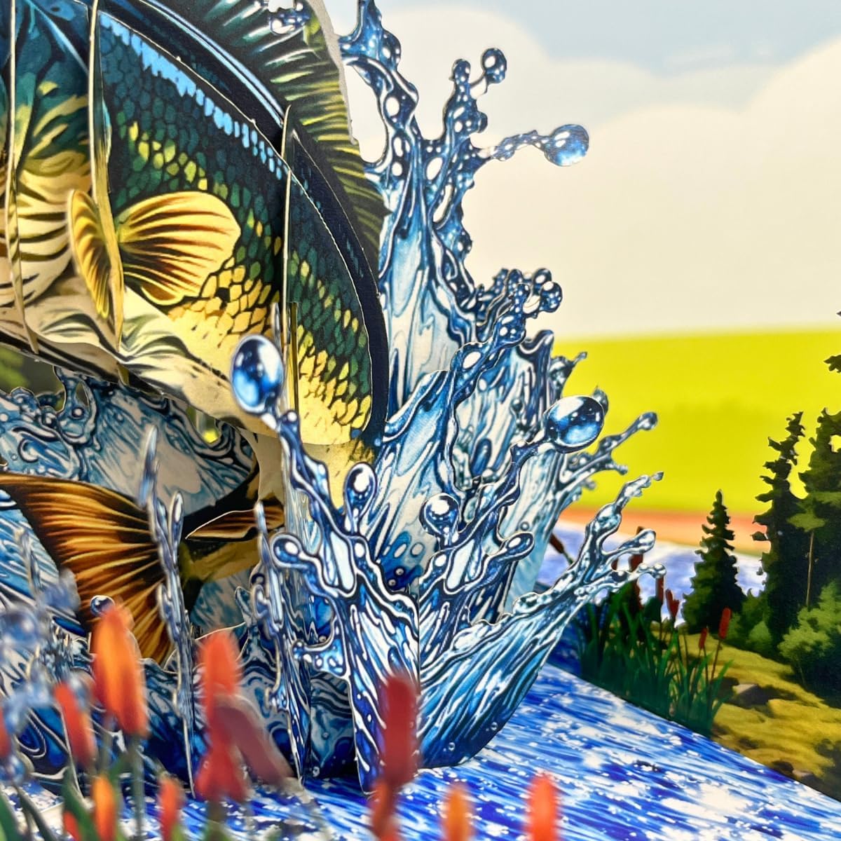 4BO Pop Up Fathers Day Card Fishing, 3D Bass Fishing Birthday Card For Husband, Dad, Men, Dad, Son, Brother, Grandpa; Fish Gilfts for Father's Day, Retirement, Thank You, Retirement