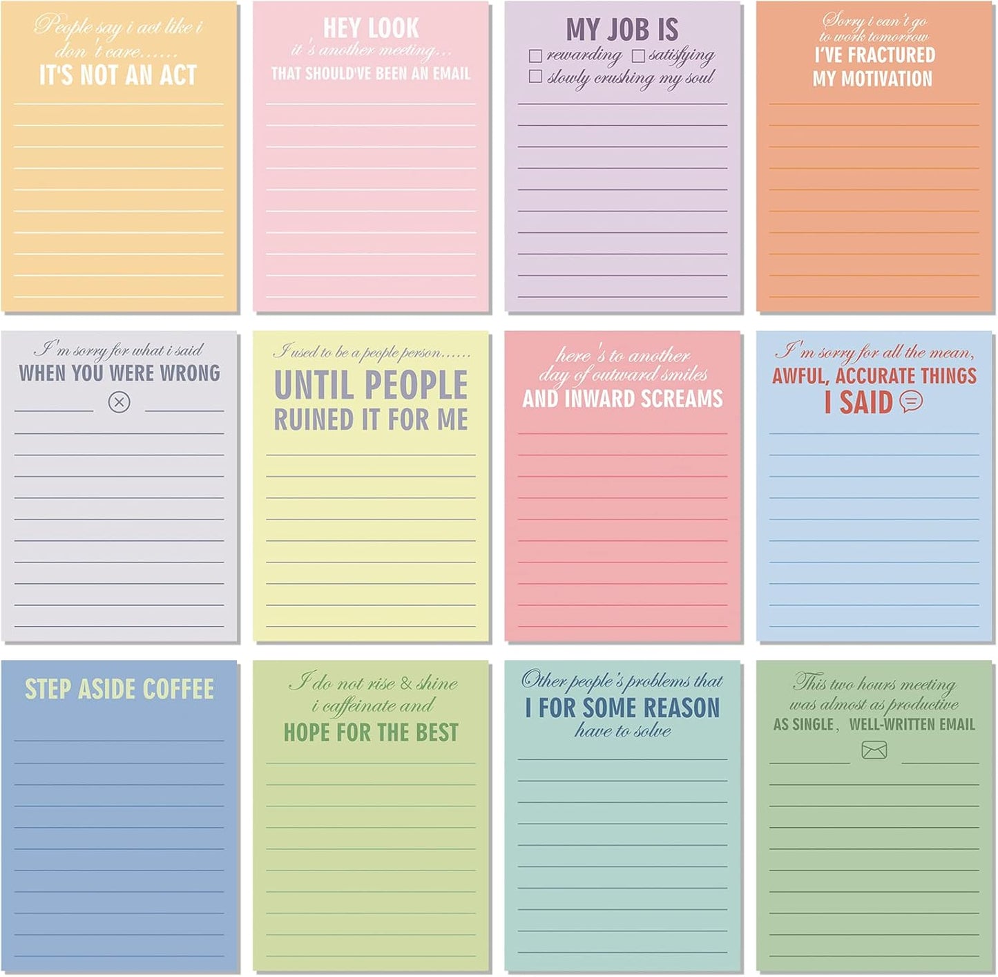 Funny Notepads with Sayings Sticky Funny Office Supplies to Do List Sarcastic Work Assorted Notepad for Workers, 12 Designs, 3 x 3.93 Inch(Classic Style)