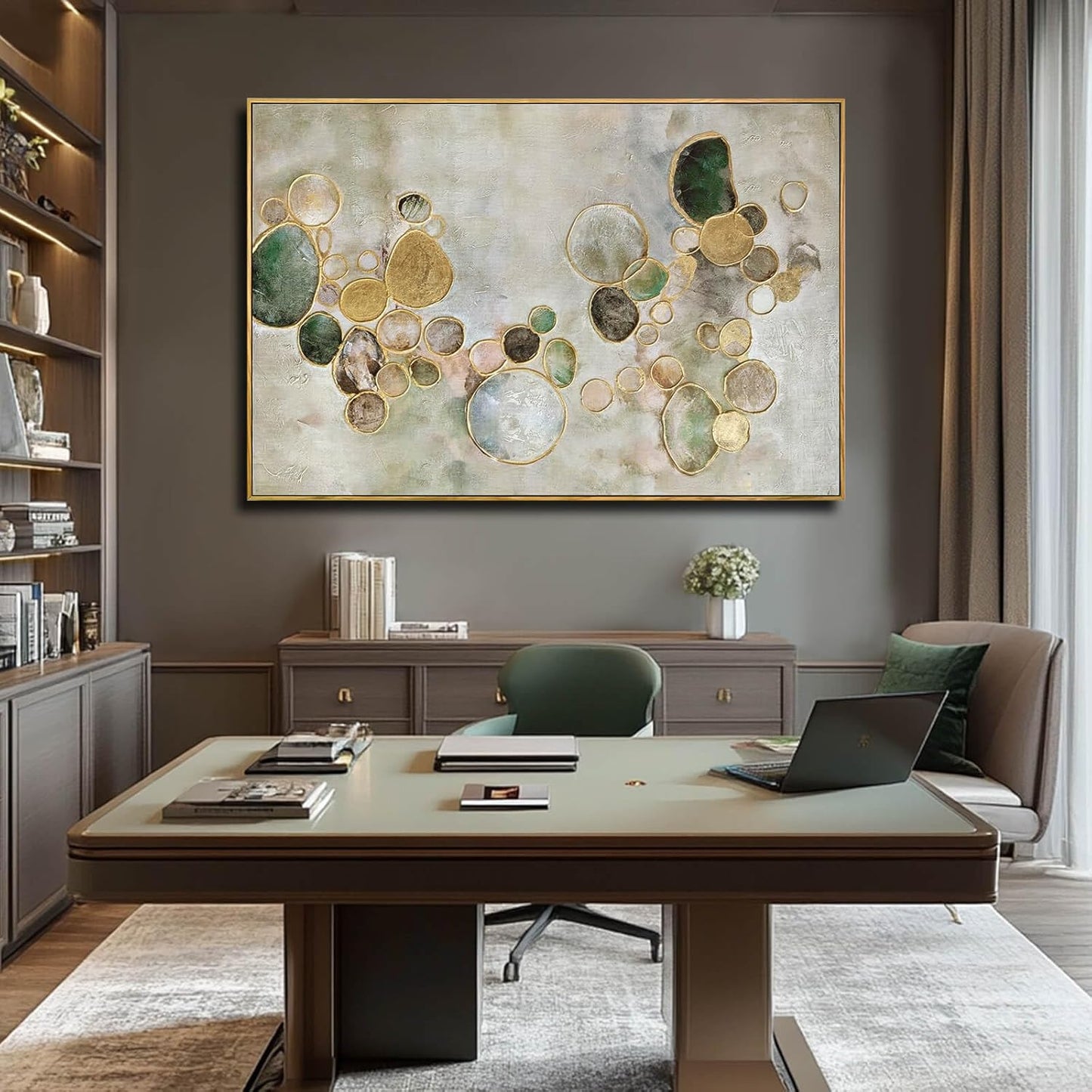 YJYart Gold Line Home Wall Decor Abstract Wall Art Neutral Canvas Artwork 32"x48" Decorations for Bedroom Large Paintings for Living Room