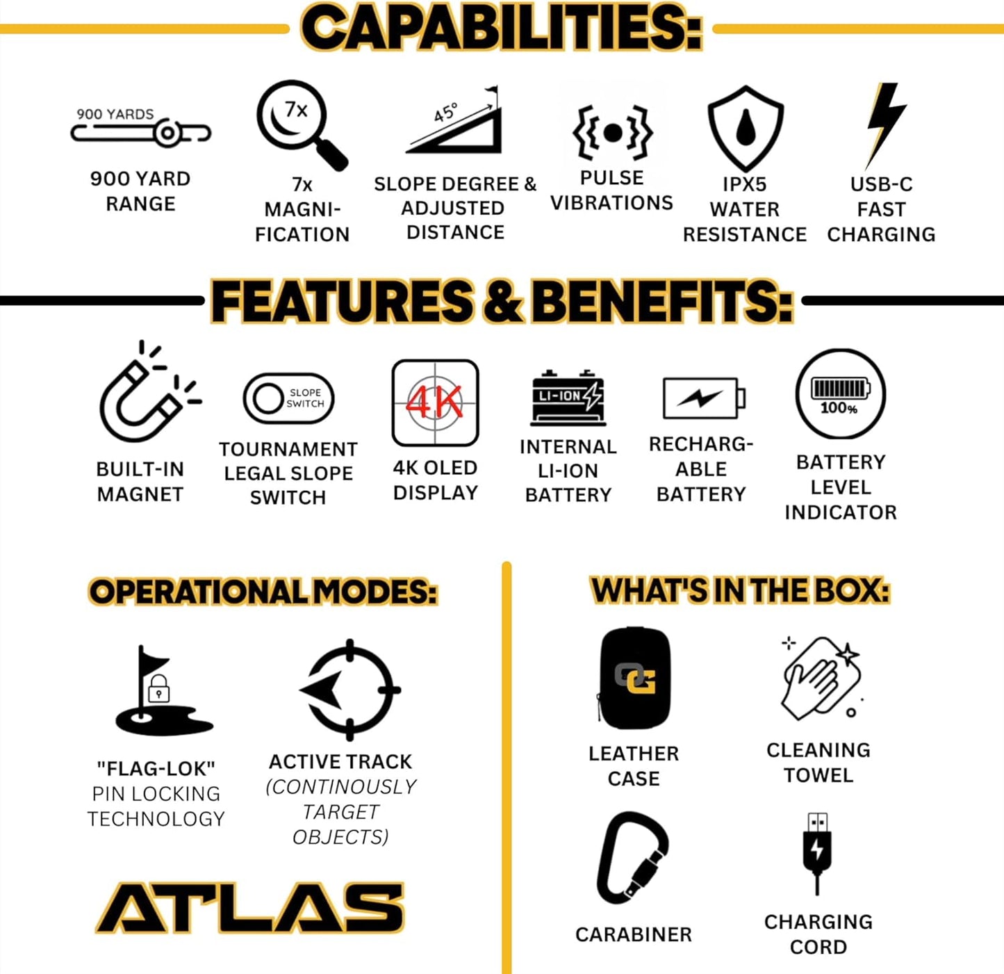 OMADA GOLF Atlas Rangefinder with Slope | Rechargeable Golf Range Finder | Built-in Magnet & Water-Resistant Golf Rangefinder