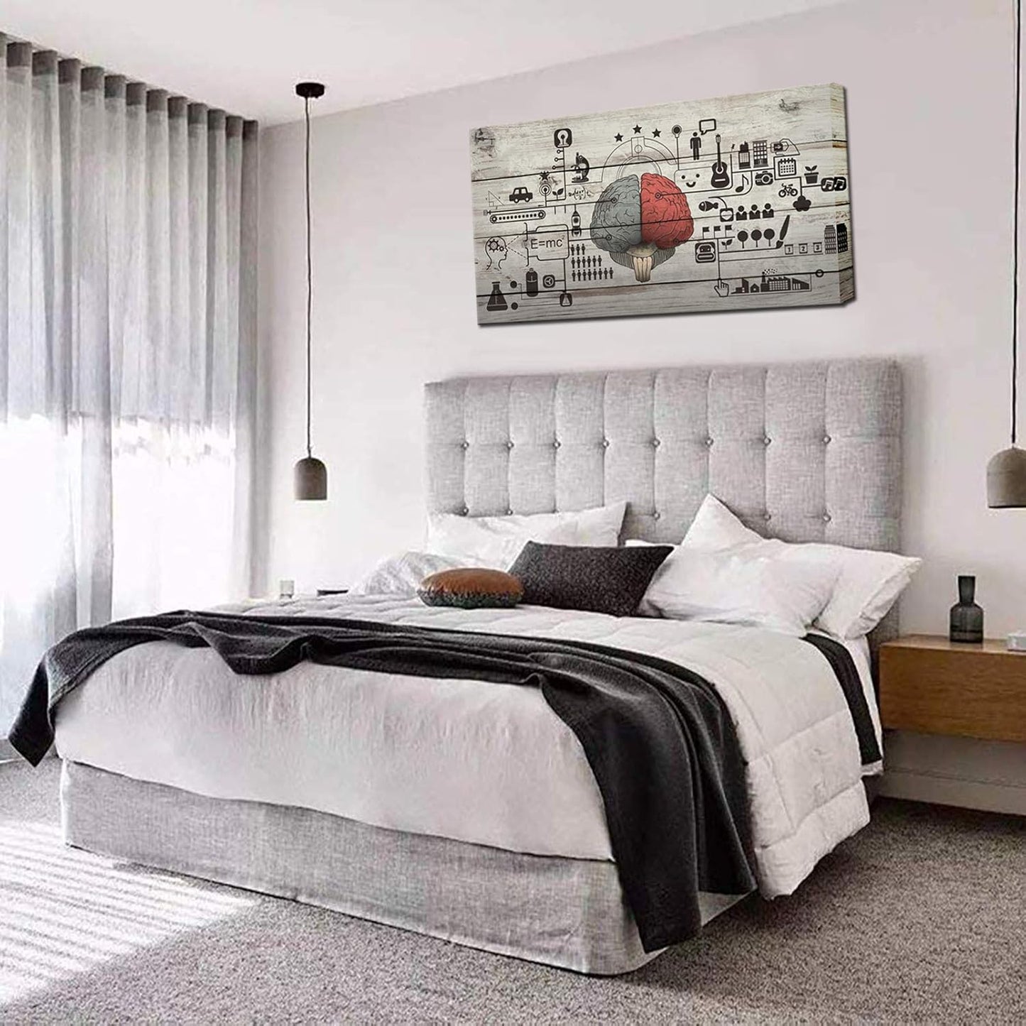 Biuteawal - Vintage Canvas Wall Art Human Brain Left and Right Brain Advantage Picture Poster Print Motivation Education Science and Art Painting for Home Study Room Office Wall Decoration