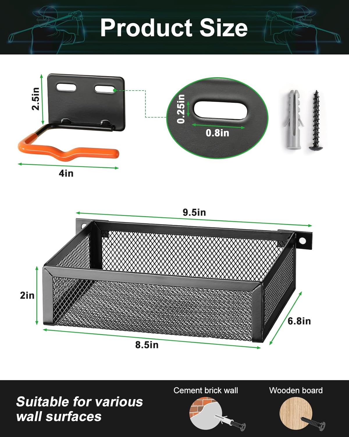 Golf Bag Wall Mount: Golf Bag Storage Rack, Golf Bag Holder for Garage, Heavy Duty Hanger Holds 2 Golf Bags