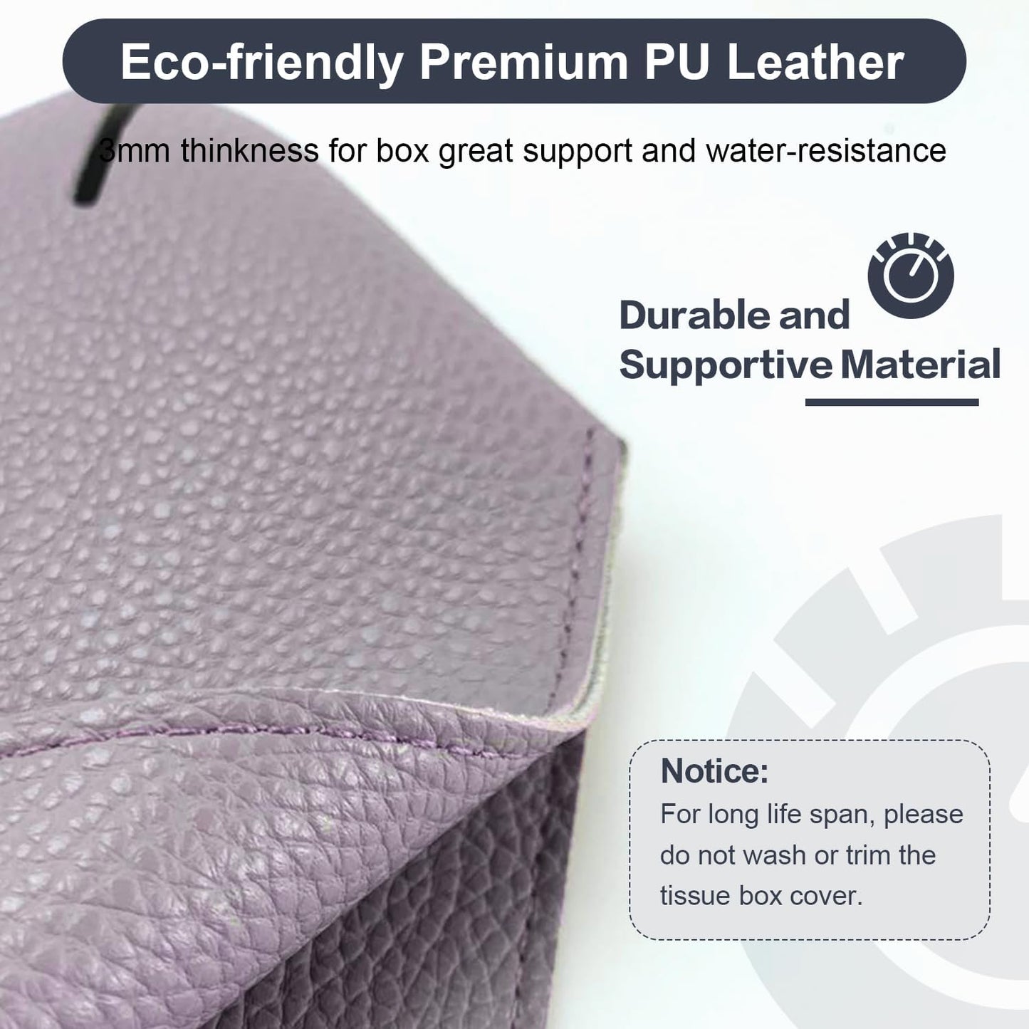 Tissue Box Cover 5X5X5'' PU Leather Tissue Holder Square Tissue Cube Box Organizer for Bathroom Vanity Countertop, Car, Night Stands, Office, Home, Kitchen (2Pack, Light Bray Purple)