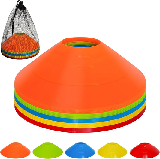 VOGRYE Disc Cones, 25/50/100 Pack, with Carry Bag, 5 Color, for Sports Training, Soccer, Football, Basketball, Coaching, Practice Equipment(25 Pack -5 Color)