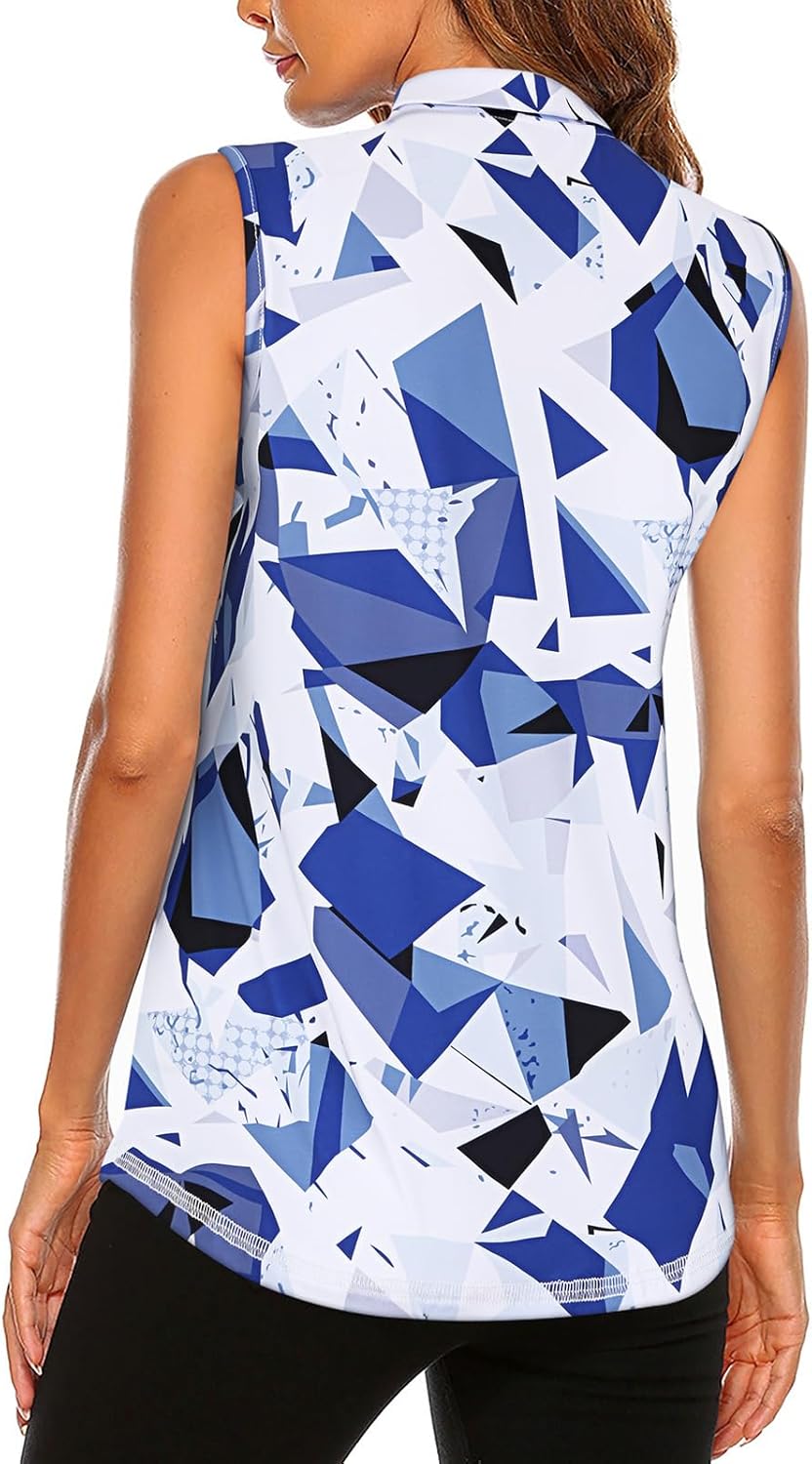 Koscacy Women's Sleeveless Golf Tennis Polo Shirts Zip Up Dry Fit Workout Tank Tops Athletic Shirt