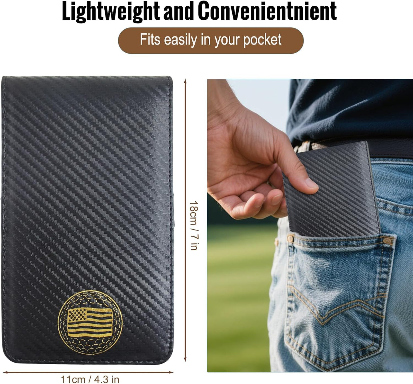 Leather Golf Scorecard Holder: USA Genuine Crazy Horse Leather Golf Yardage Book Cover with 1 Scorecard 1 Pencil Golf Notebook Back Pocket Cool Golf Gifts for Him Golfers Men