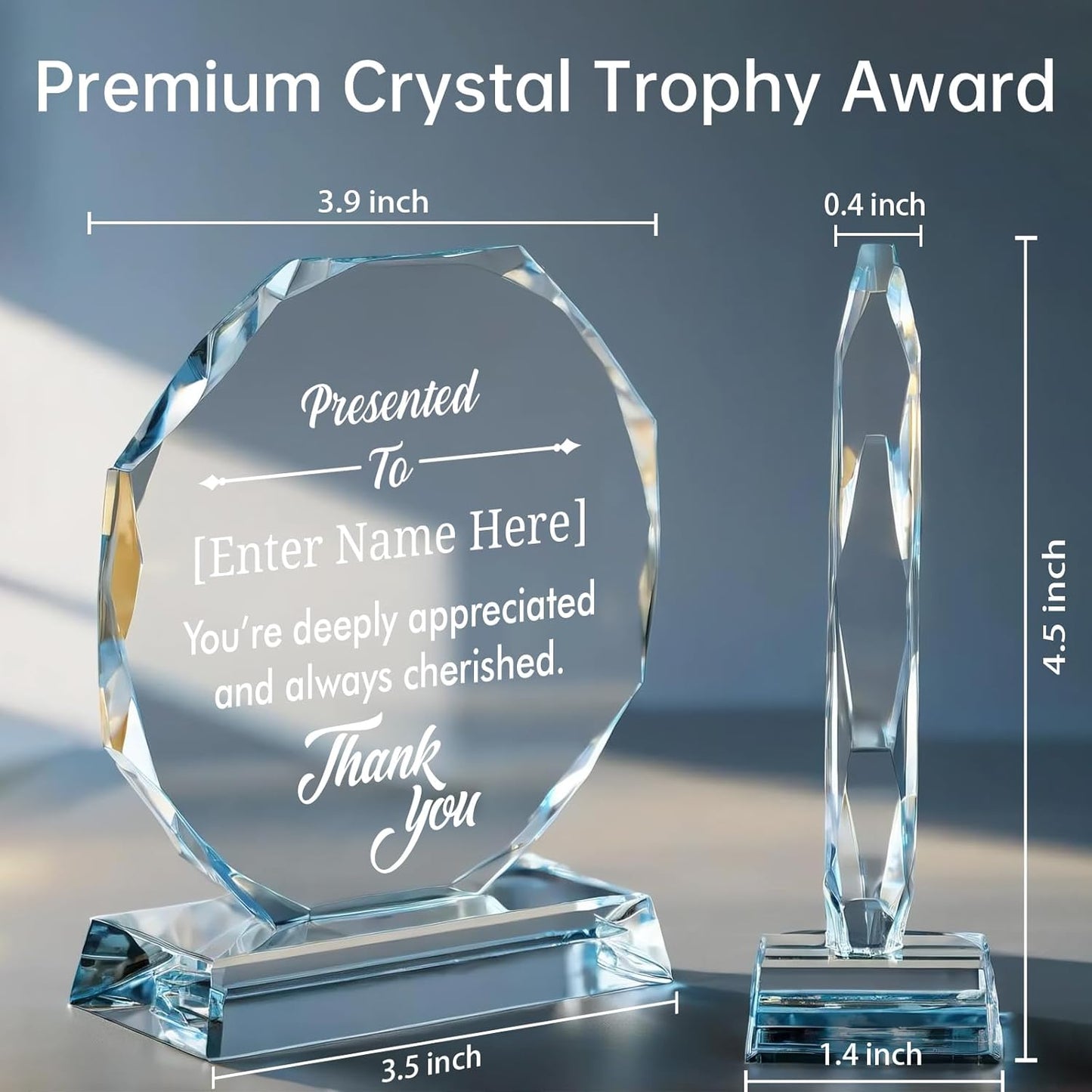 Personalized Crystal Trophy Award – Custom Awards and Trophies for Employees, Coworkers, Boss – Retirement, Farewell, Appreciation, Recognition Gifts – Custom Plaques