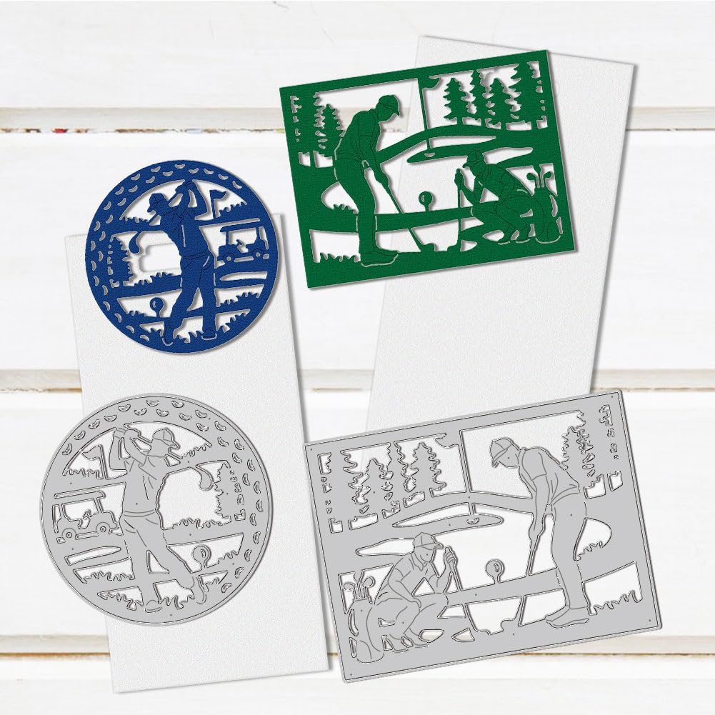 Playing Golf Scene Cutting Dies Card Making Hitting Ball Die Cut Carbon Steel Die Cuts Stencils Card Scrapbooking Embossing Template for Sports Season DIY Paper Craft Making Album Invitation