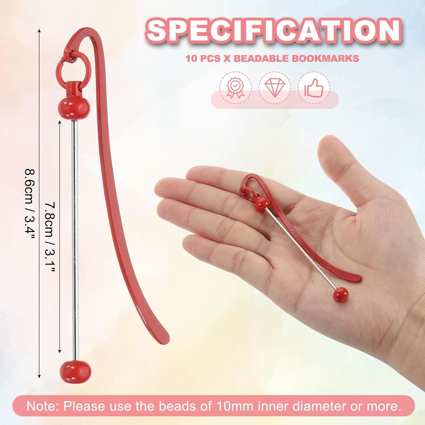 PATIKIL Beadable Bookmarks, 10 Pcs Beaded Bookmark DIY Metal Blank Bar Bulk for Bookmark DIY Making Craft, Beading Pendant Charm, Red