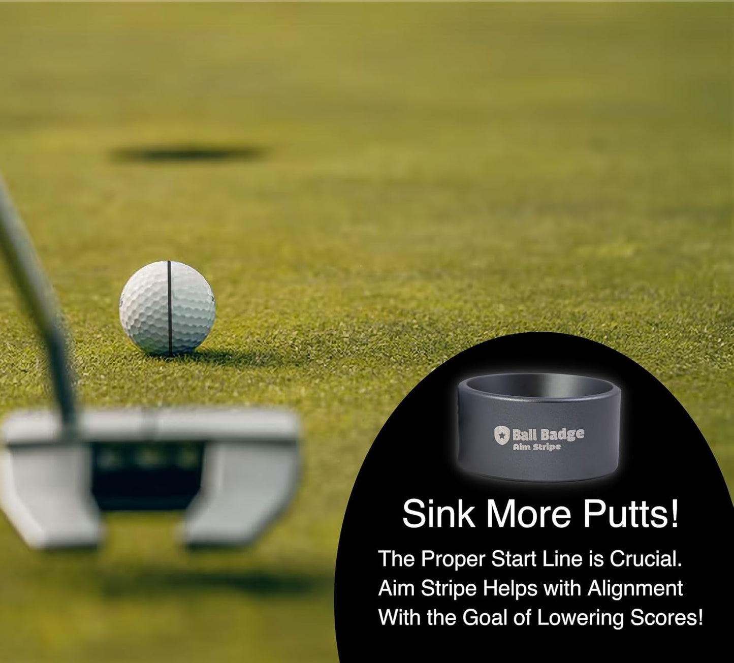 Ball Badge Aim Stripe - 360 Degree Golf Ball Line Marker Kit with Golf Bag Attachment for Perfect Alignment and Precision Putting