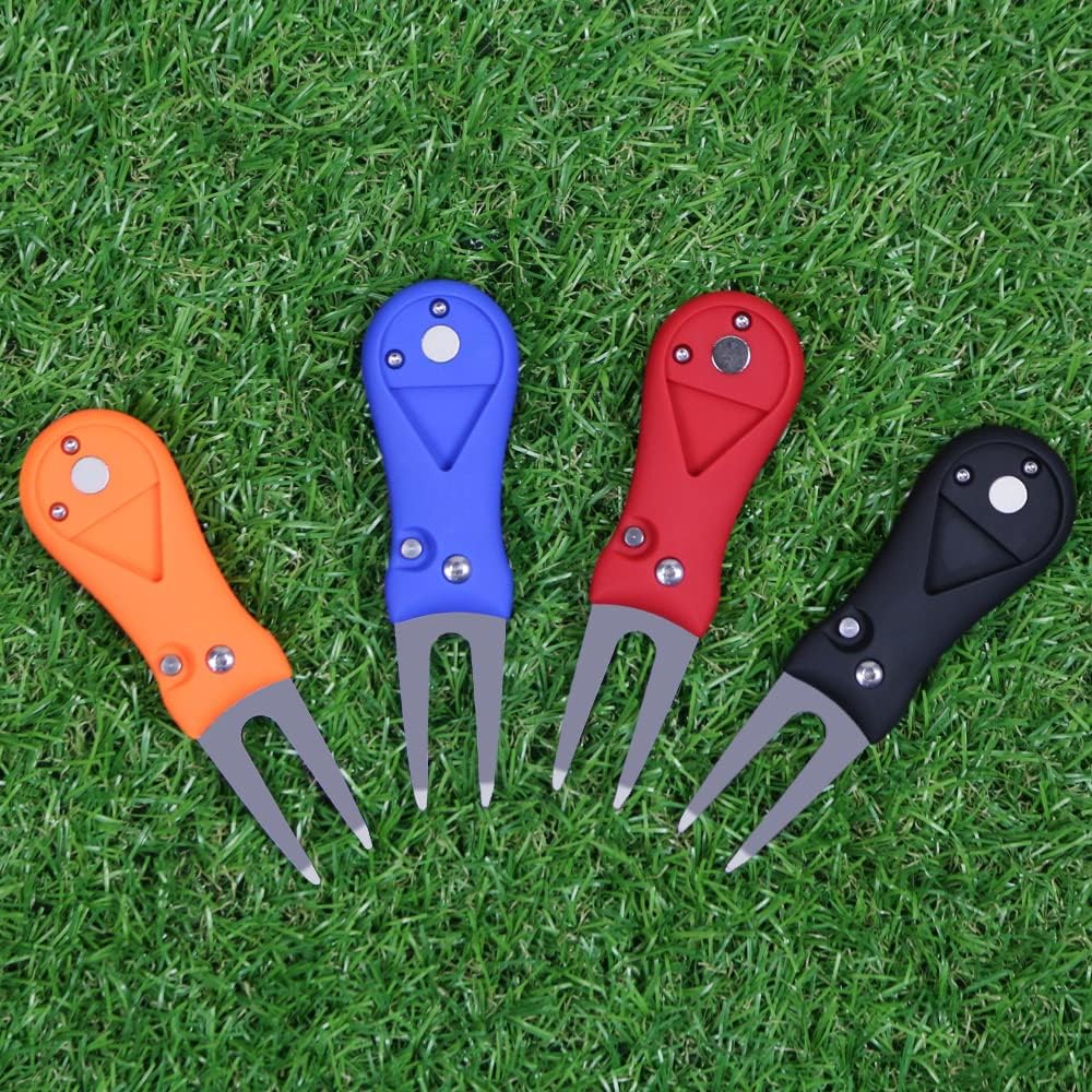 Myartte Golf Divot Repair Tool Switchblade Divot Tools with Golf Ball Marker Pop-up Buttom Zinc Alloy for Repairing The Golf Green