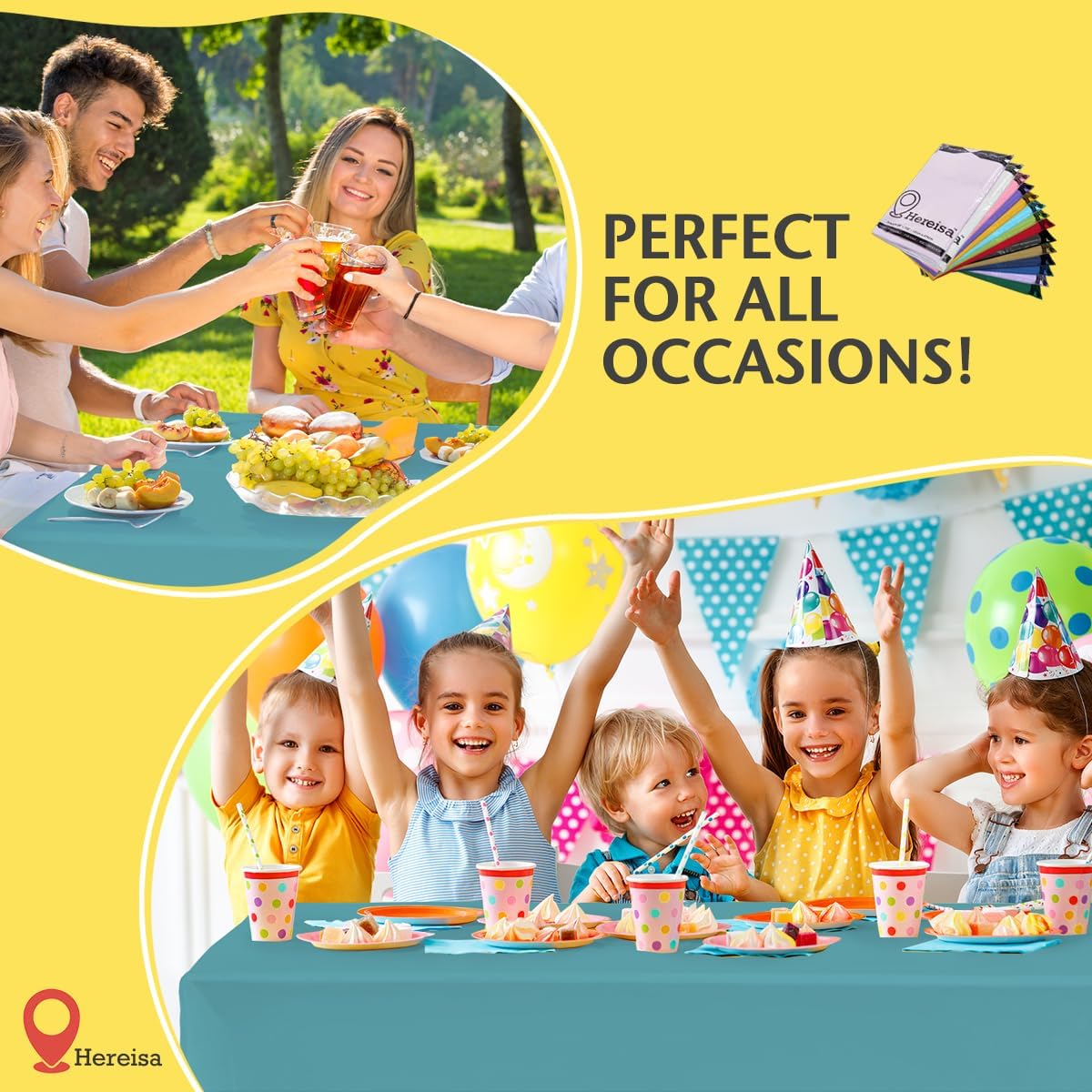 Plastic Aqua Tablecloths 3 Pack Disposable Table Covers 54 x 108 Inches Pitch Onyx Aqua Table Cloths for Parties Birthdays Weddings Anniversary BBQ Picnic, Fits 6 to 8 Foot Rectangle Tables